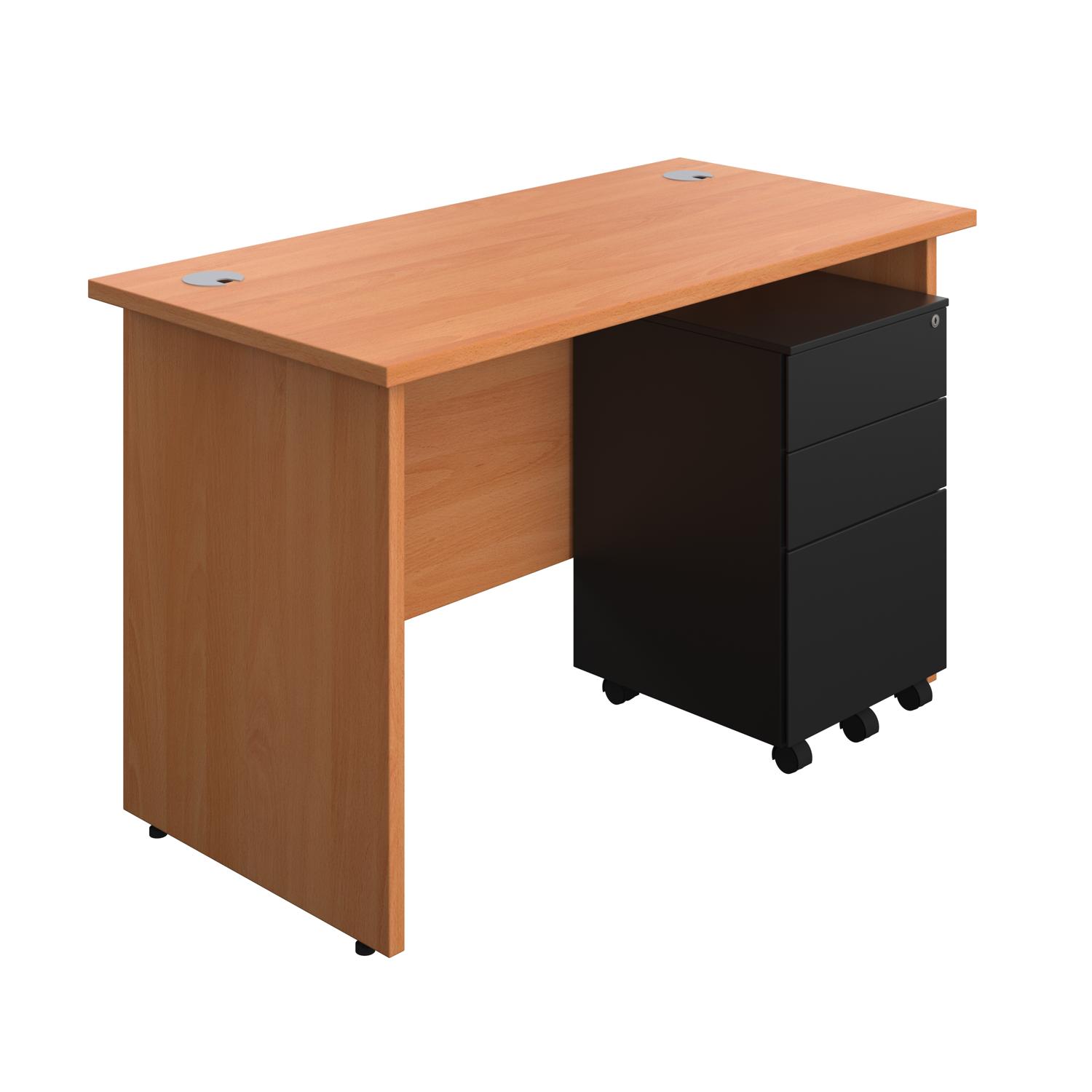 Panel Rectangular Desk + 3 Drawer Steel Pedestal Bundle  1200X600 Beech/Black