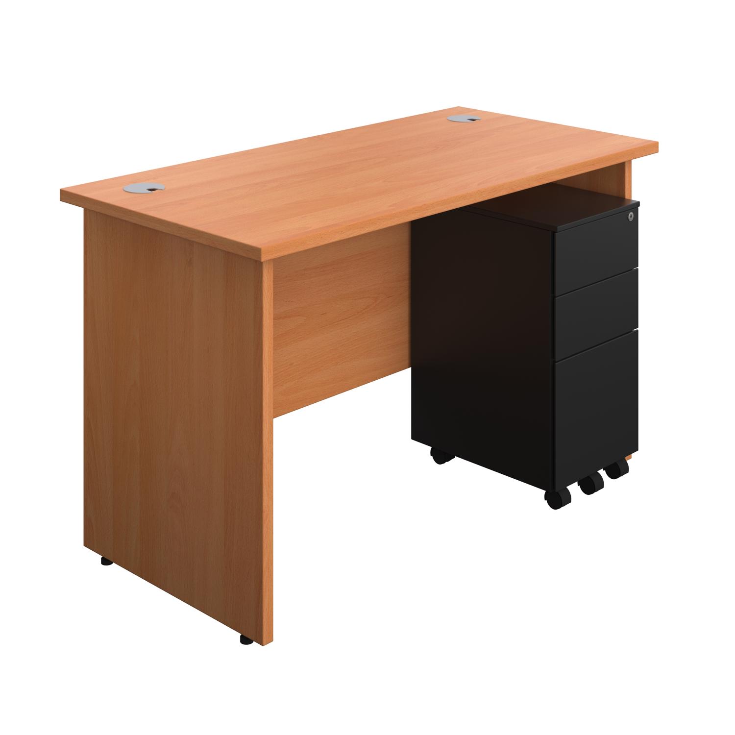 Panel Rectangular Desk + 3 Drawer Slimline Steel Pedestal Bundle  1200X600 Beech/Black