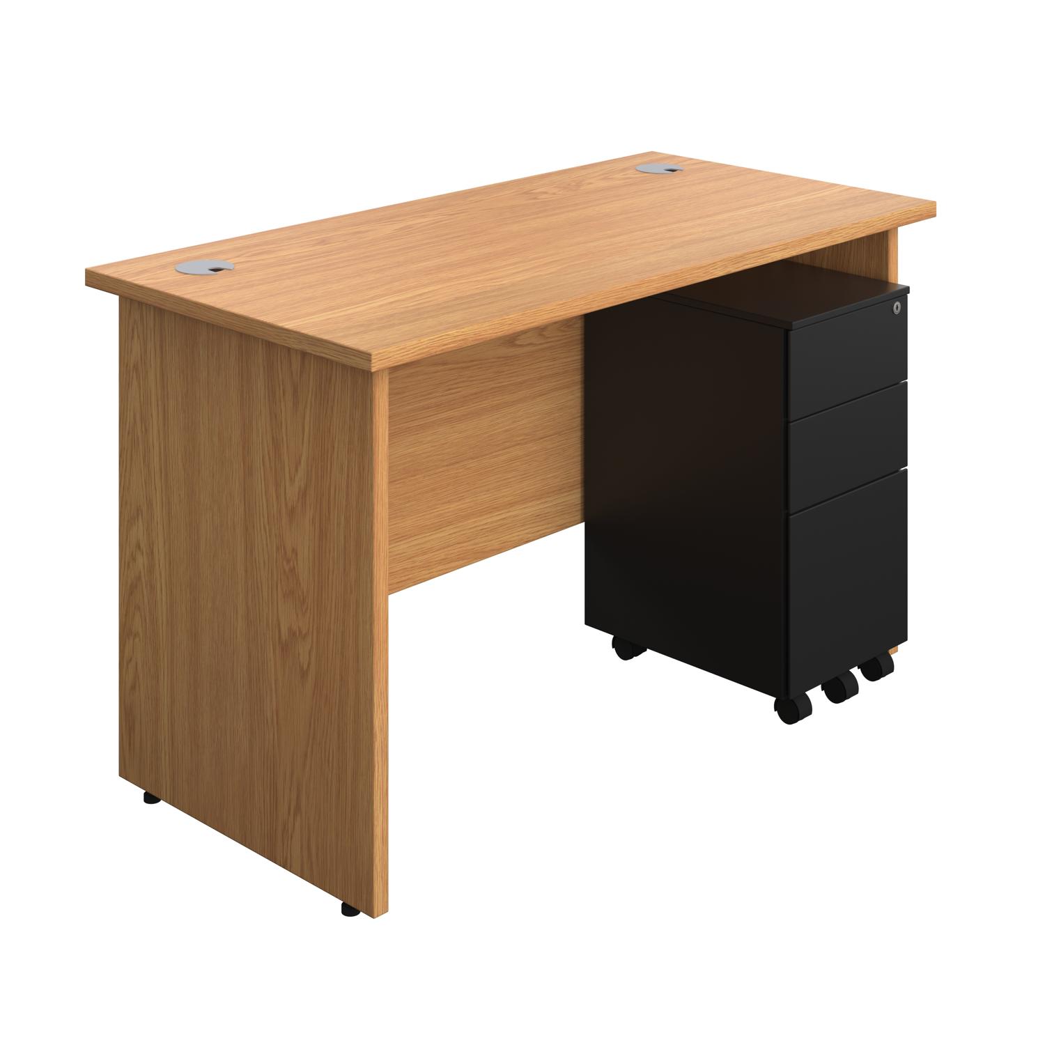 Panel Rectangular Desk + 3 Drawer Slimline Steel Pedestal Bundle  1200X600 Nova Oak/Black