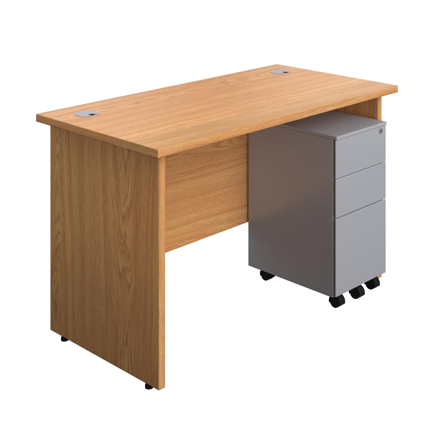 Panel Rectangular Desk + 3 Drawer Slimline Steel Pedestal Bundle 1200X600 Nova Oak/Silver Panel Rectangular Desk + 3 Drawer Slimline Steel Pedestal Bundle 1200X600 Nova Oak/Silver