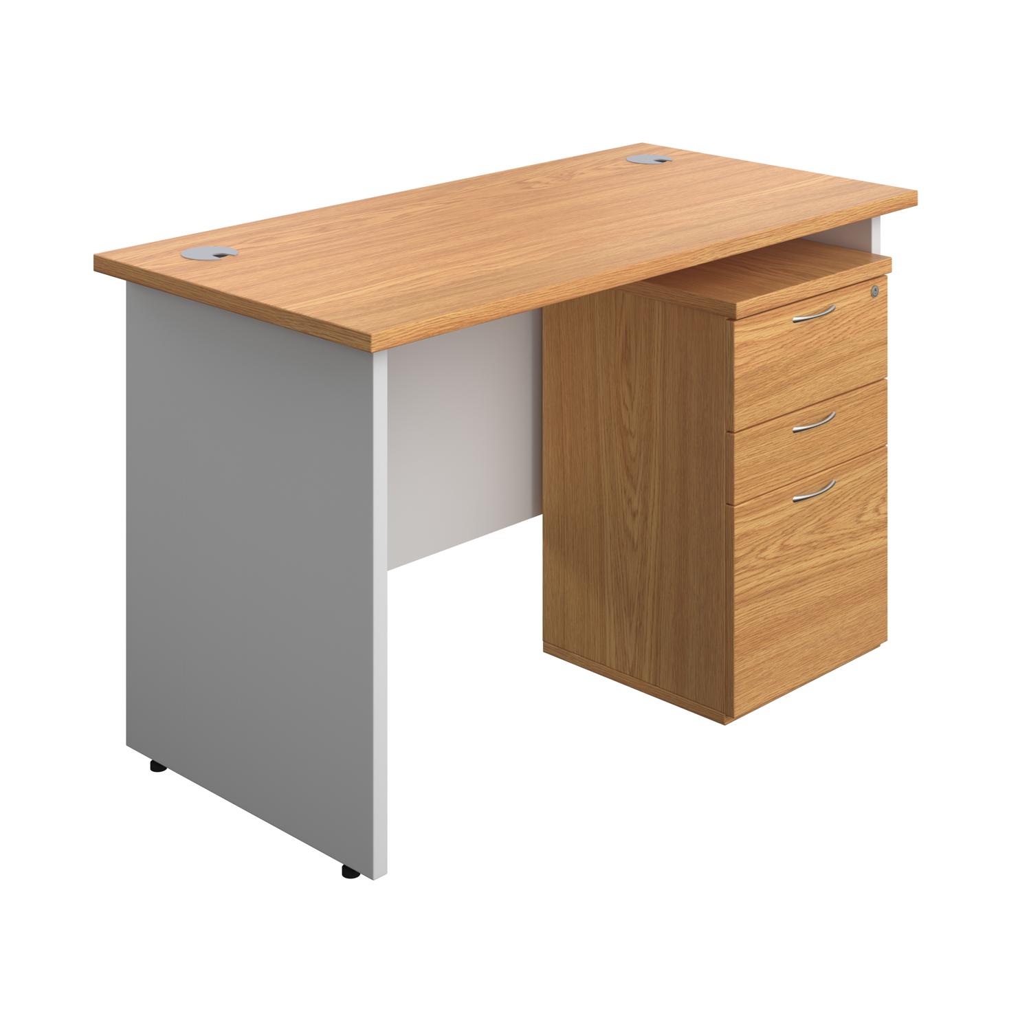 Panel Plus Rectangular Desk + 3 Drawer Under Desk Pedestal Bundle  1200X600 Nova Oak/White