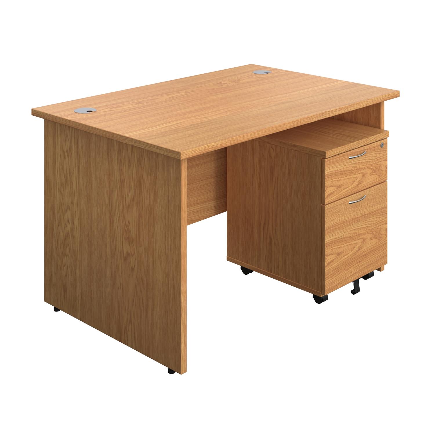 Panel Rectangular Desk + 2 Drawer Mobile Pedestal Bundle  1200X800 Nova Oak/Nova Oak