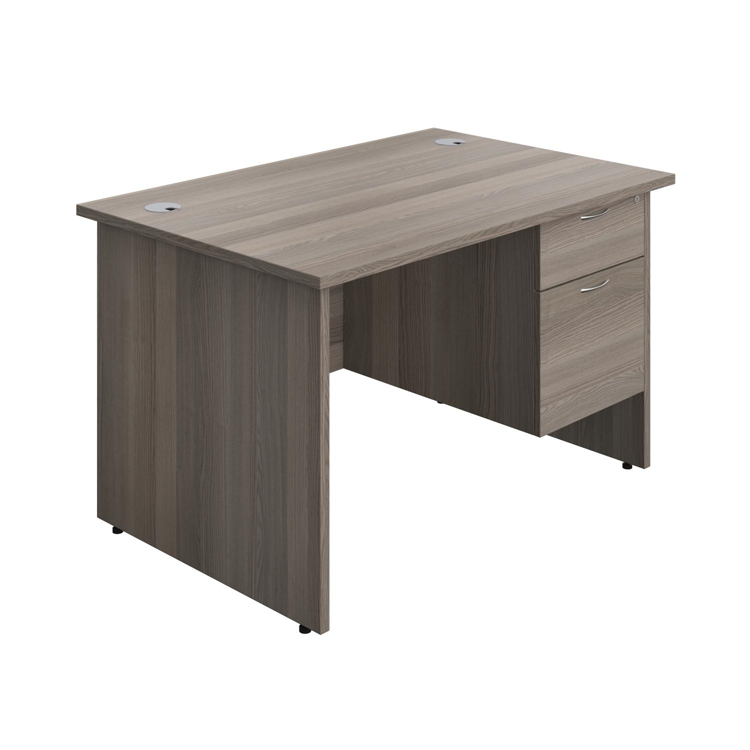 Panel Rectangular Desk + 2 Drawer Fixed Pedestal Bundle  1200X800 Grey Oak/Grey Oak