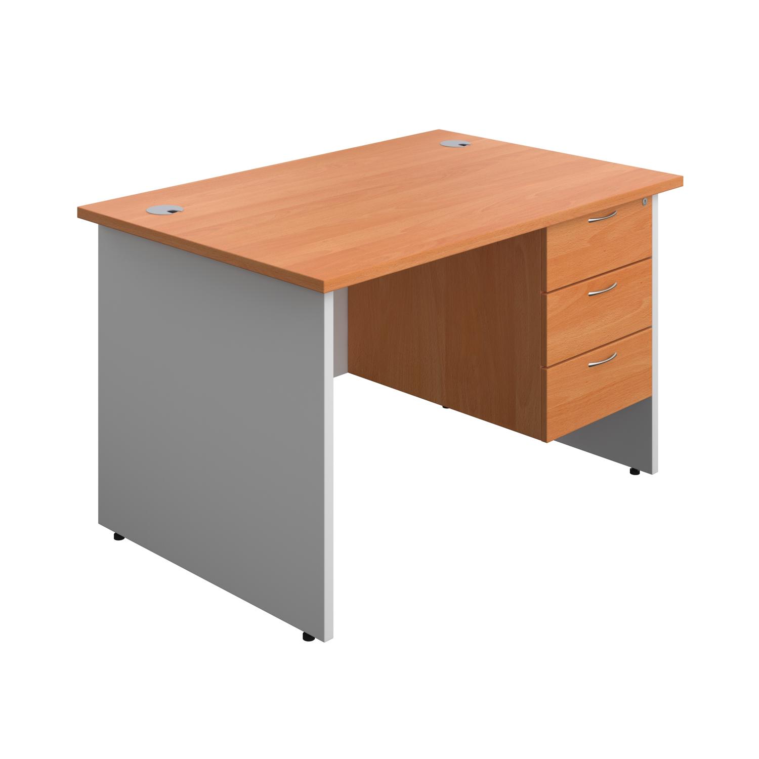 Panel Plus Rectangular Desk + 3 Drawer Fixed Pedestal Bundle  1200X800 Beech/White