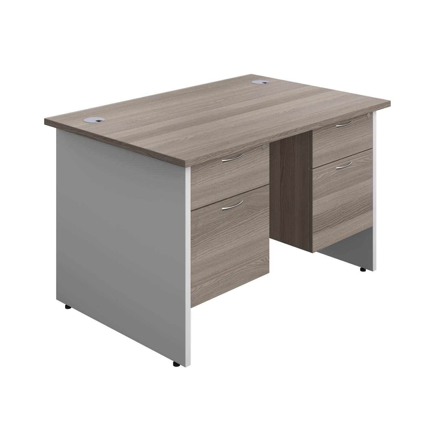 Panel Plus Rectangular Desk + 2 X 2 Drawer Fixed Pedestal Bundle  1200X800 Grey Oak/White