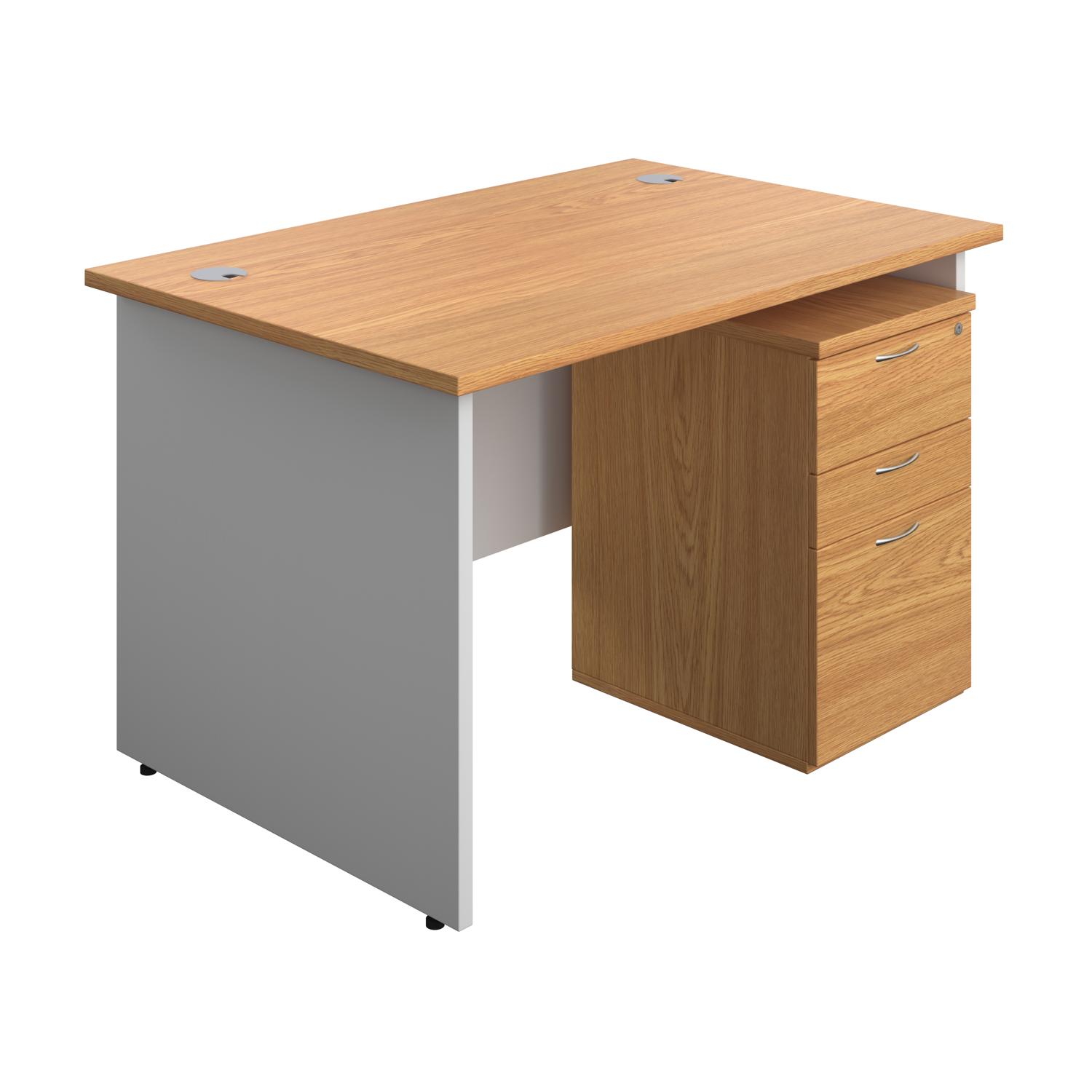 Panel Plus Rectangular Desk + 3 Drawer High Mobile Pedestal Bundle  1200X800 Nova Oak/White