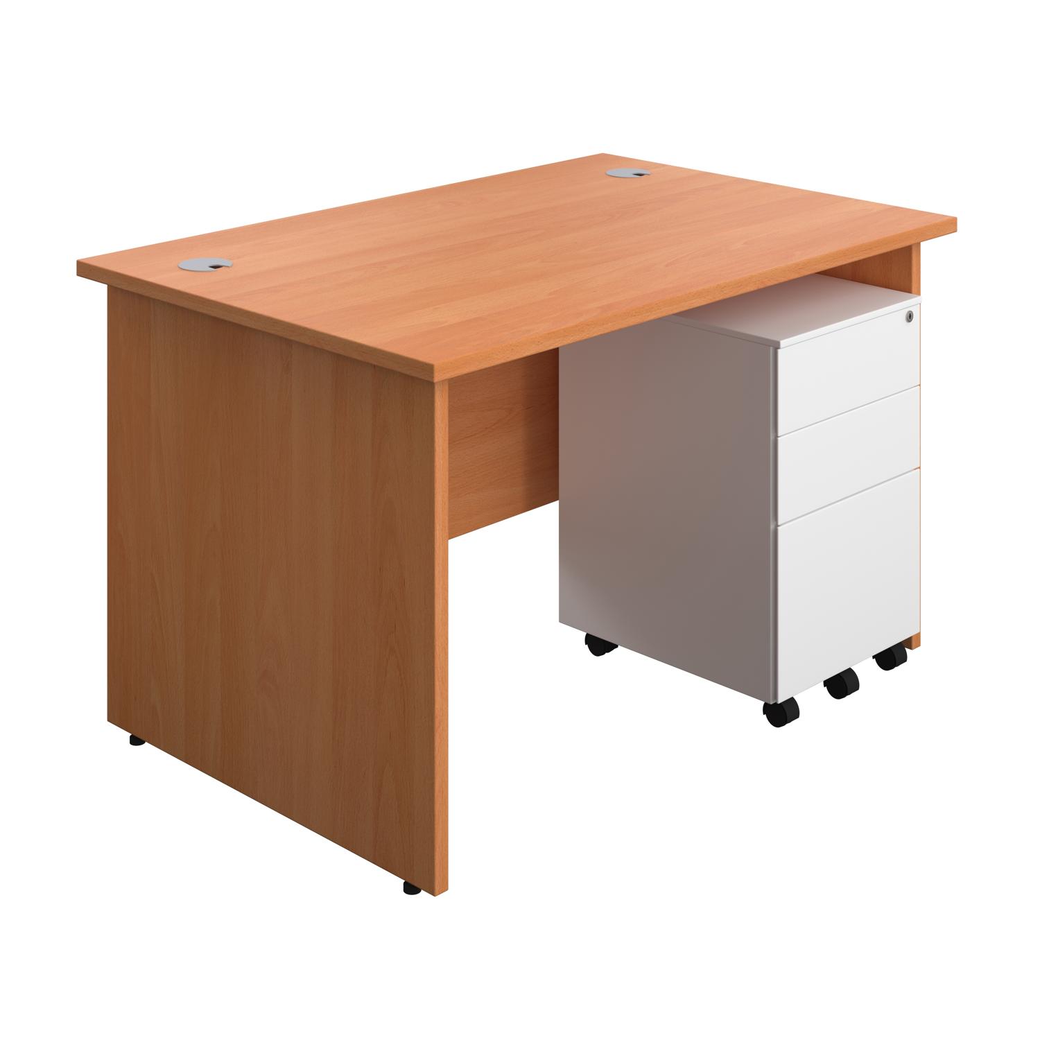 Panel Rectangular Desk + 3 Drawer Steel Pedestal Bundle  1200X800 Beech/White