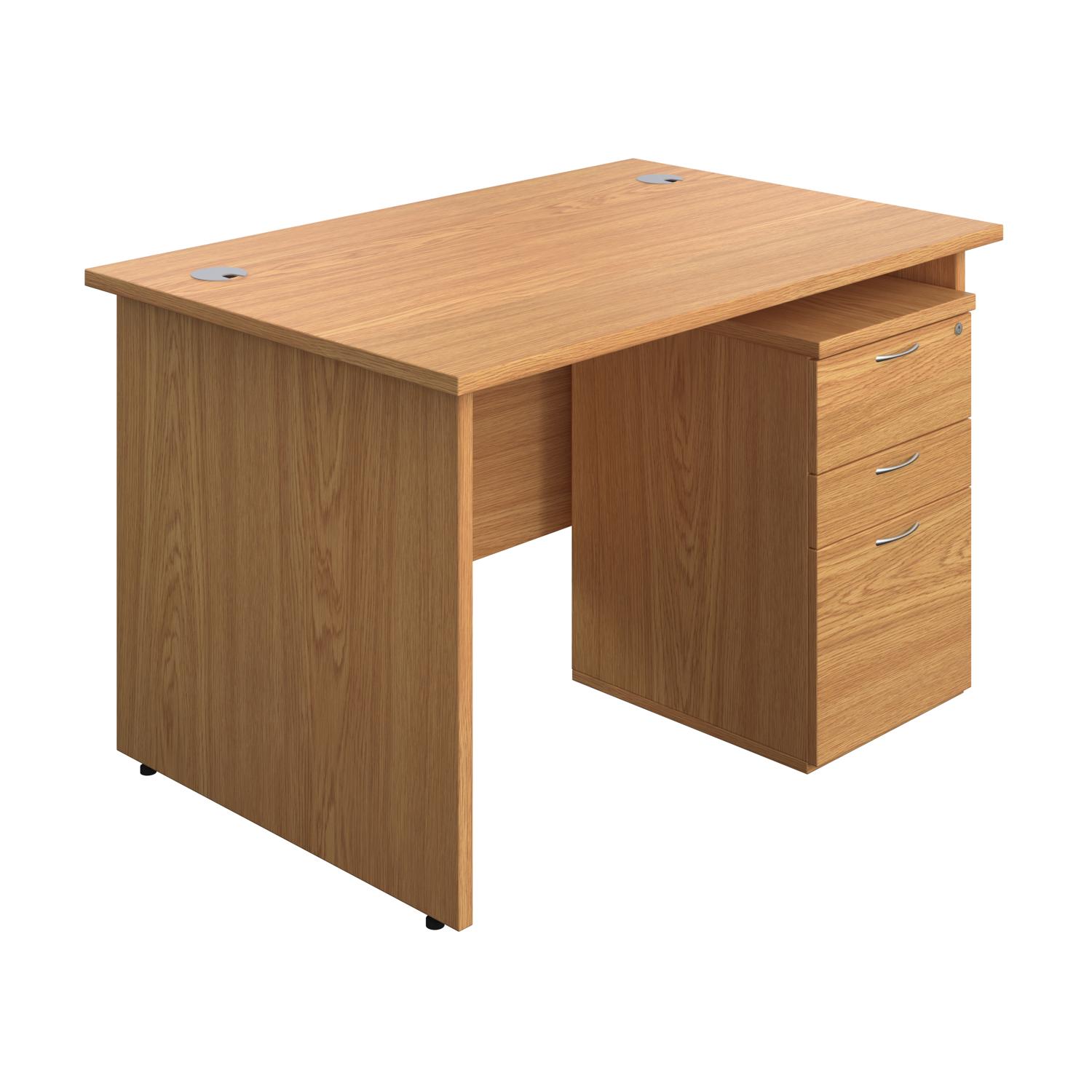 Panel Rectangular Desk + 3 Drawer Under Desk Pedestal Bundle  1200X800 Nova Oak/Nova Oak