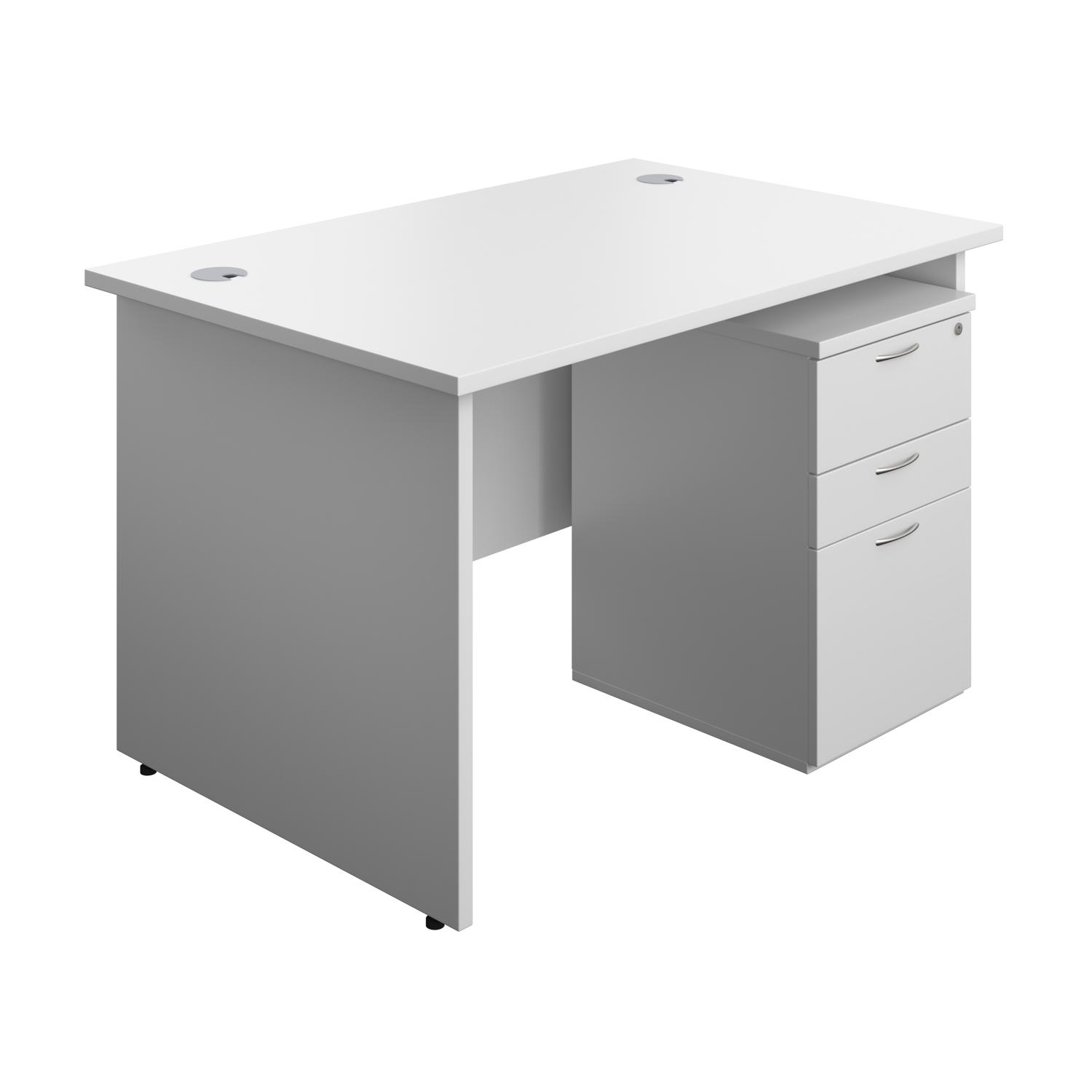 Panel Rectangular Desk + 3 Drawer Under Desk Pedestal Bundle  1200X800 White/White