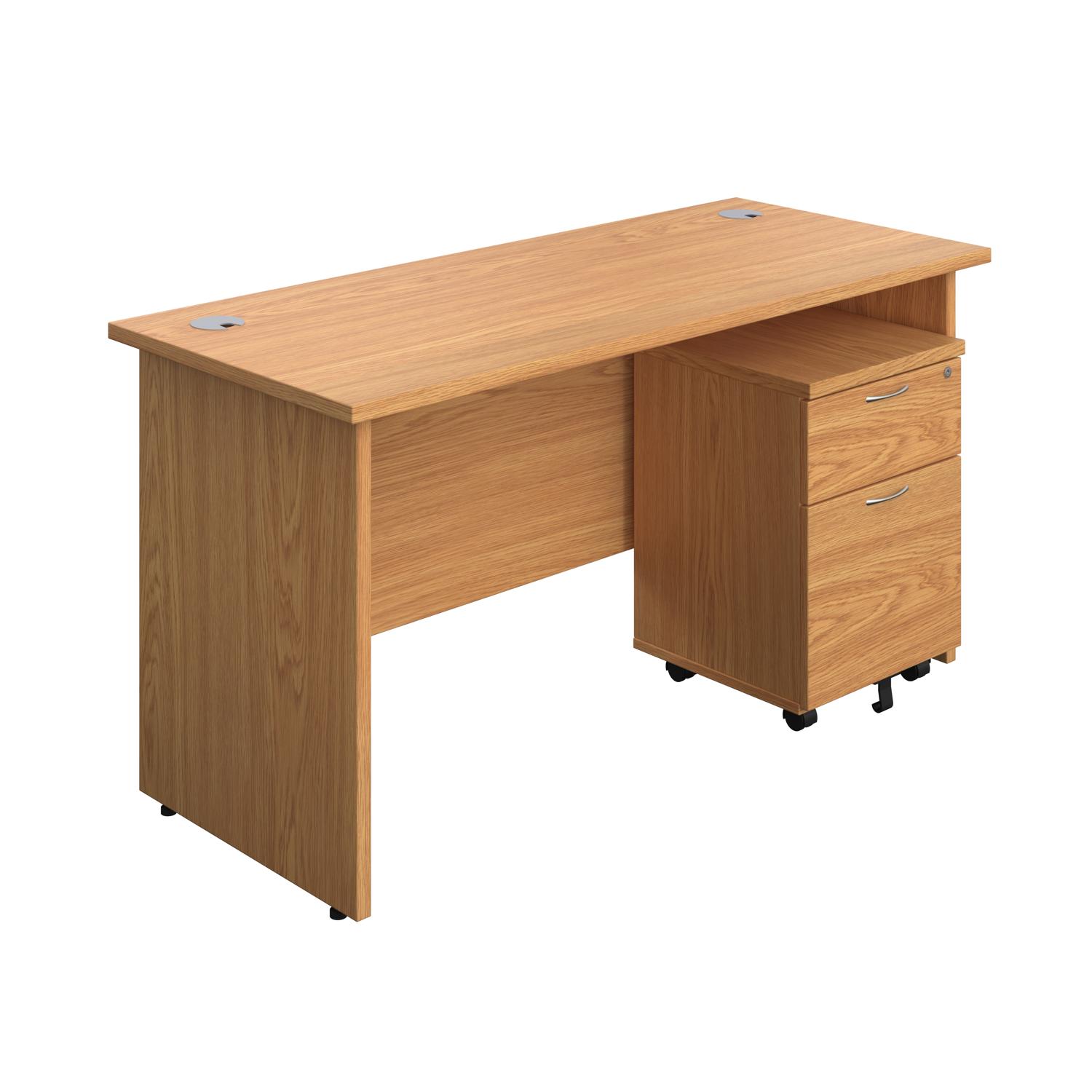Panel Rectangular Desk + 2 Drawer Mobile Pedestal Bundle  1400X600 Nova Oak/Nova Oak