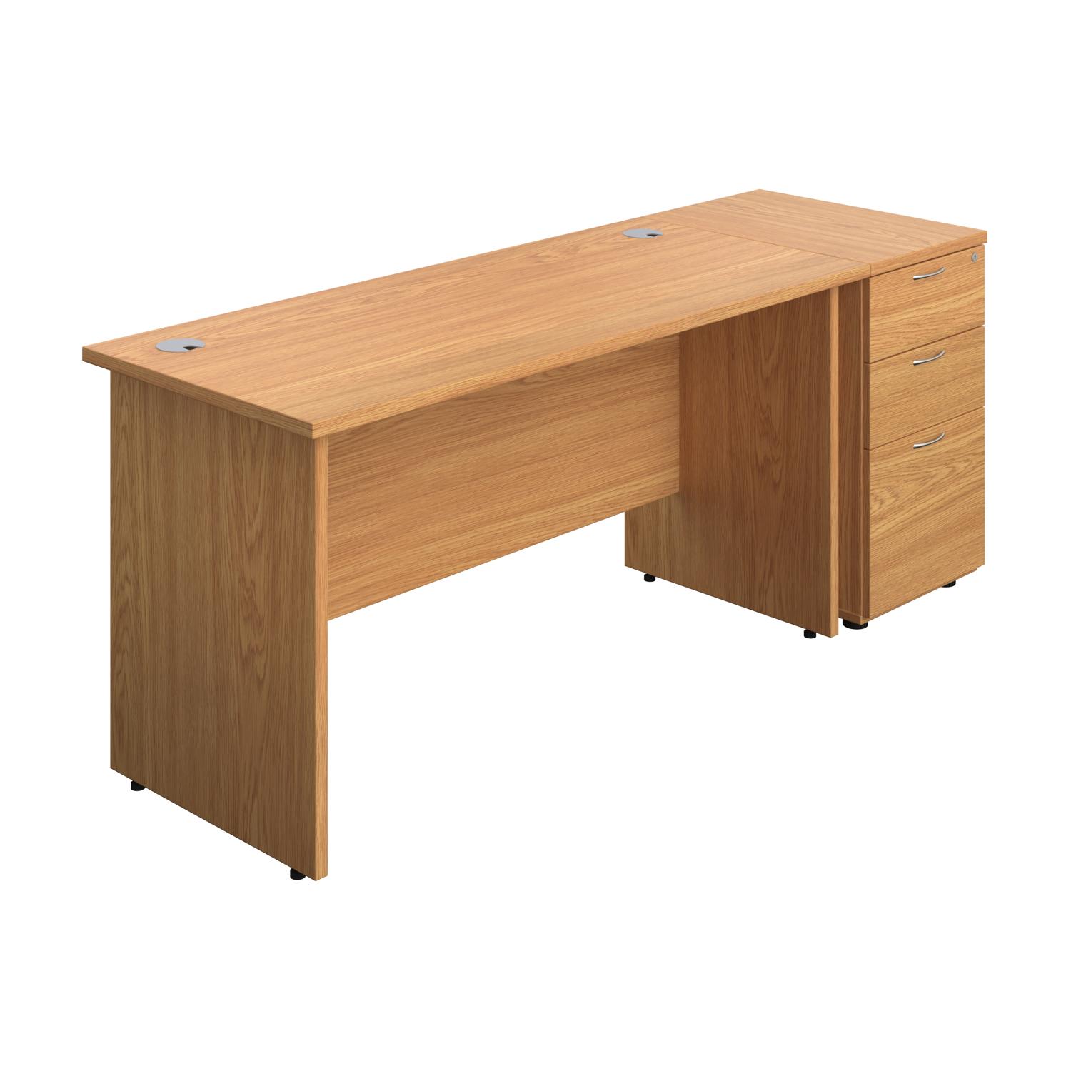Panel Rectangular Desk + 3 Drawer Desk High Pedestal Bundle  1400X600 Nova Oak/Nova Oak
