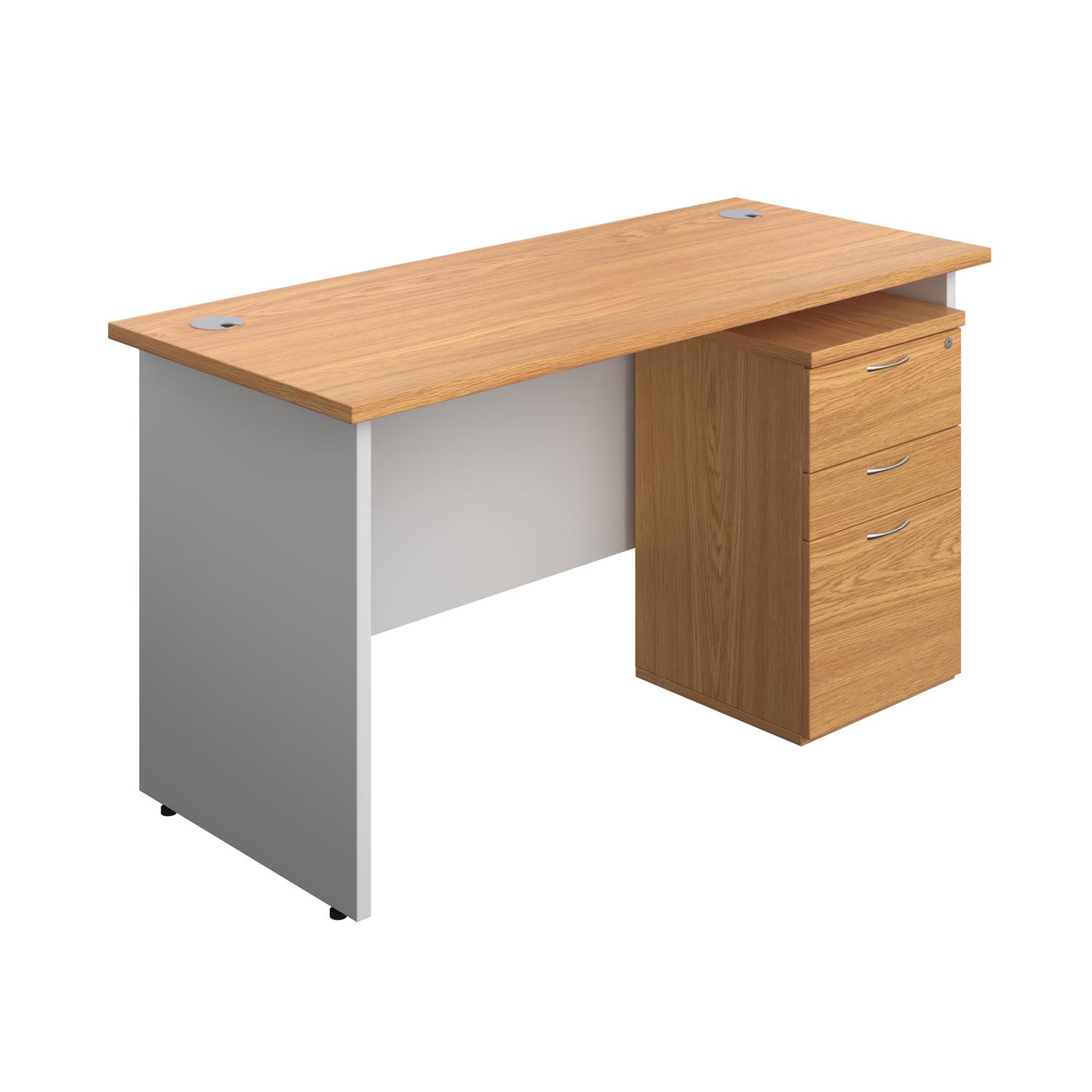 Panel Plus Rectangular Desk + 3 Drawer Under Desk Pedestal Bundle  1400X600 Nova Oak/White