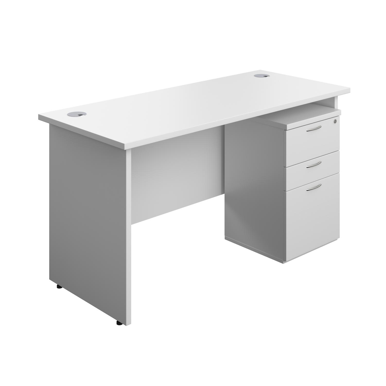 Panel Rectangular Desk + 3 Drawer Under Desk Pedestal Bundle  1400X600 White/White