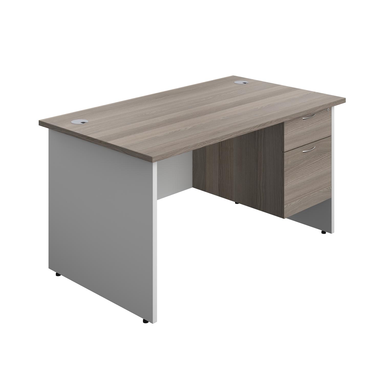 Panel Plus Rectangular Desk + 2 Drawer Fixed Pedestal Bundle  1400X800 Grey Oak/White