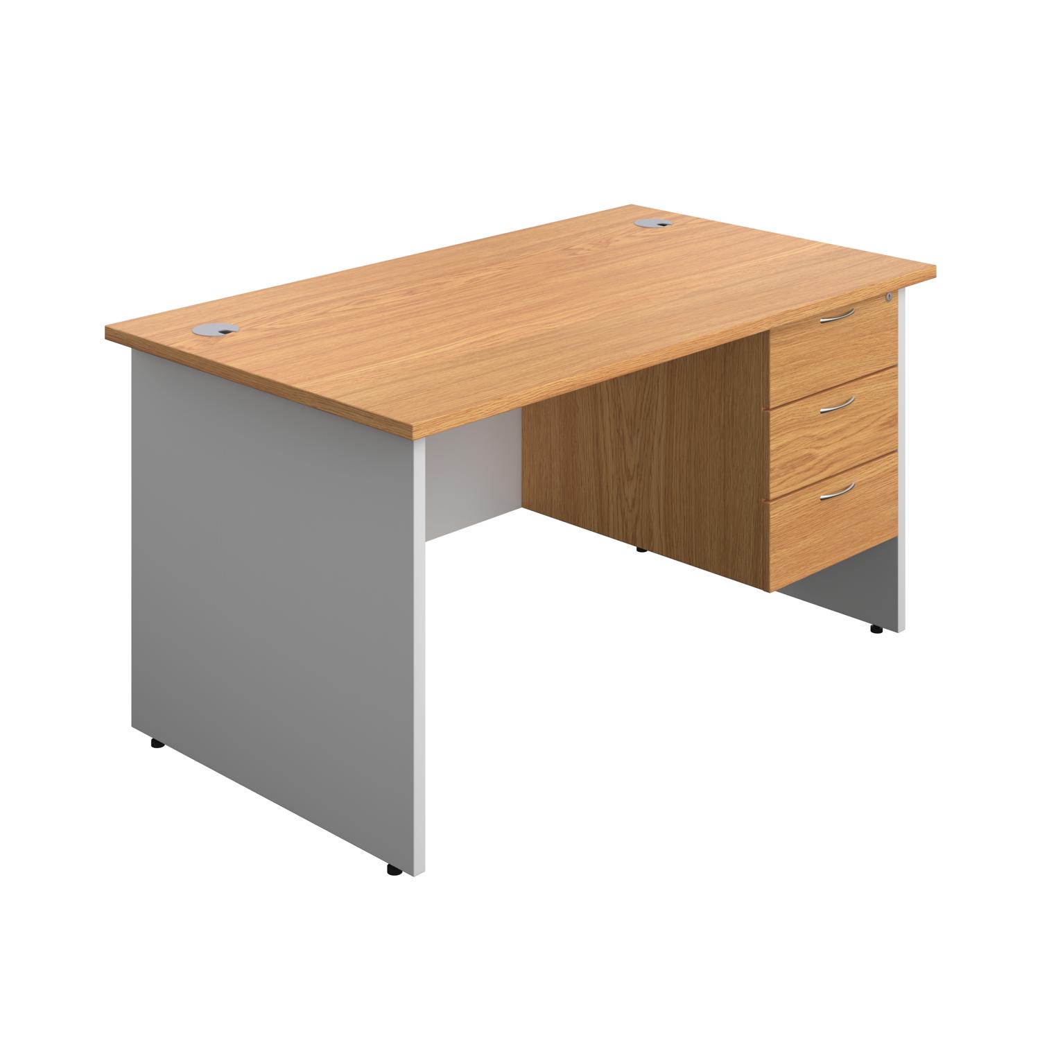 Panel Plus Rectangular Desk + 3 Drawer Fixed Pedestal Bundle  1400X800 Nova Oak/White