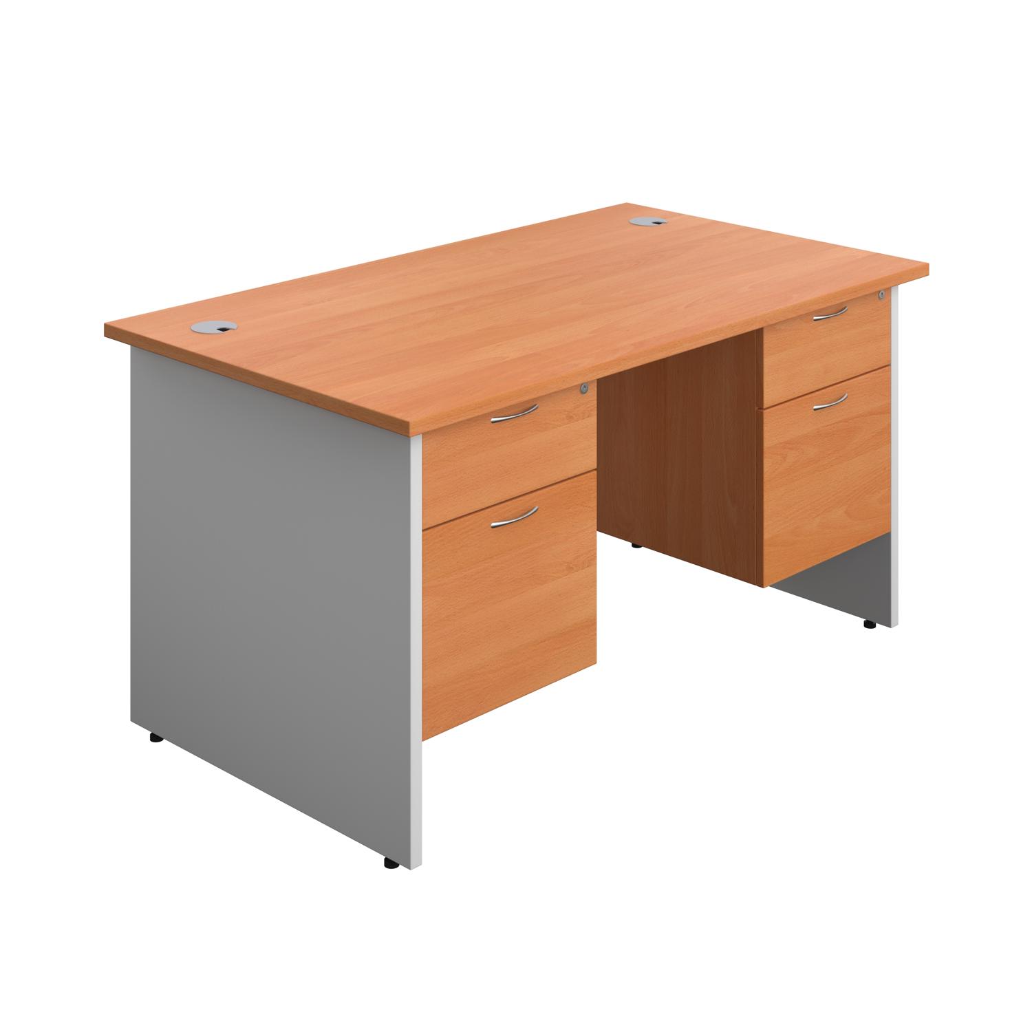 Panel Plus Rectangular Desk + 2 X 2 Drawer Fixed Pedestal Bundle  1400X800 Beech/White
