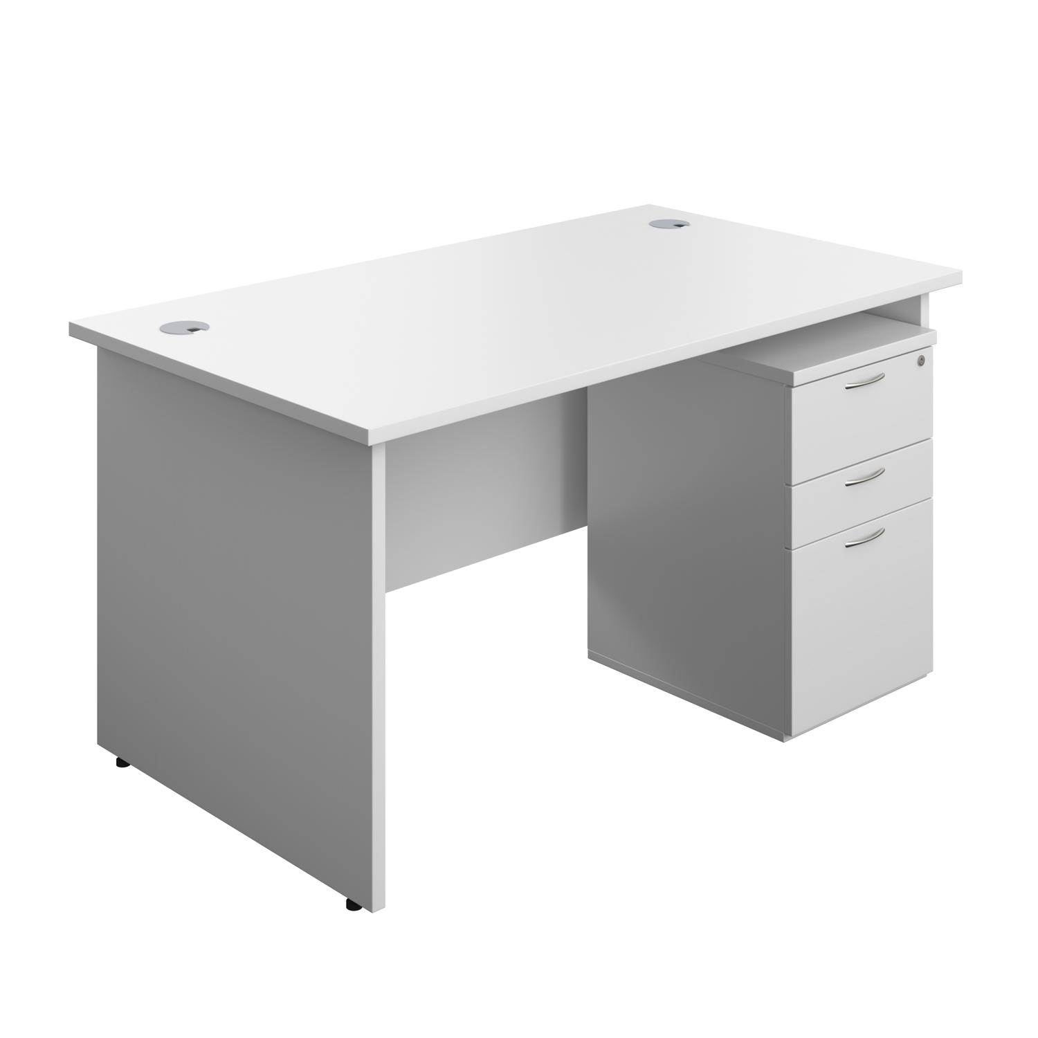 Panel Rectangular Desk + 3 Drawer Under Desk Pedestal Bundle  1400X800 White/White