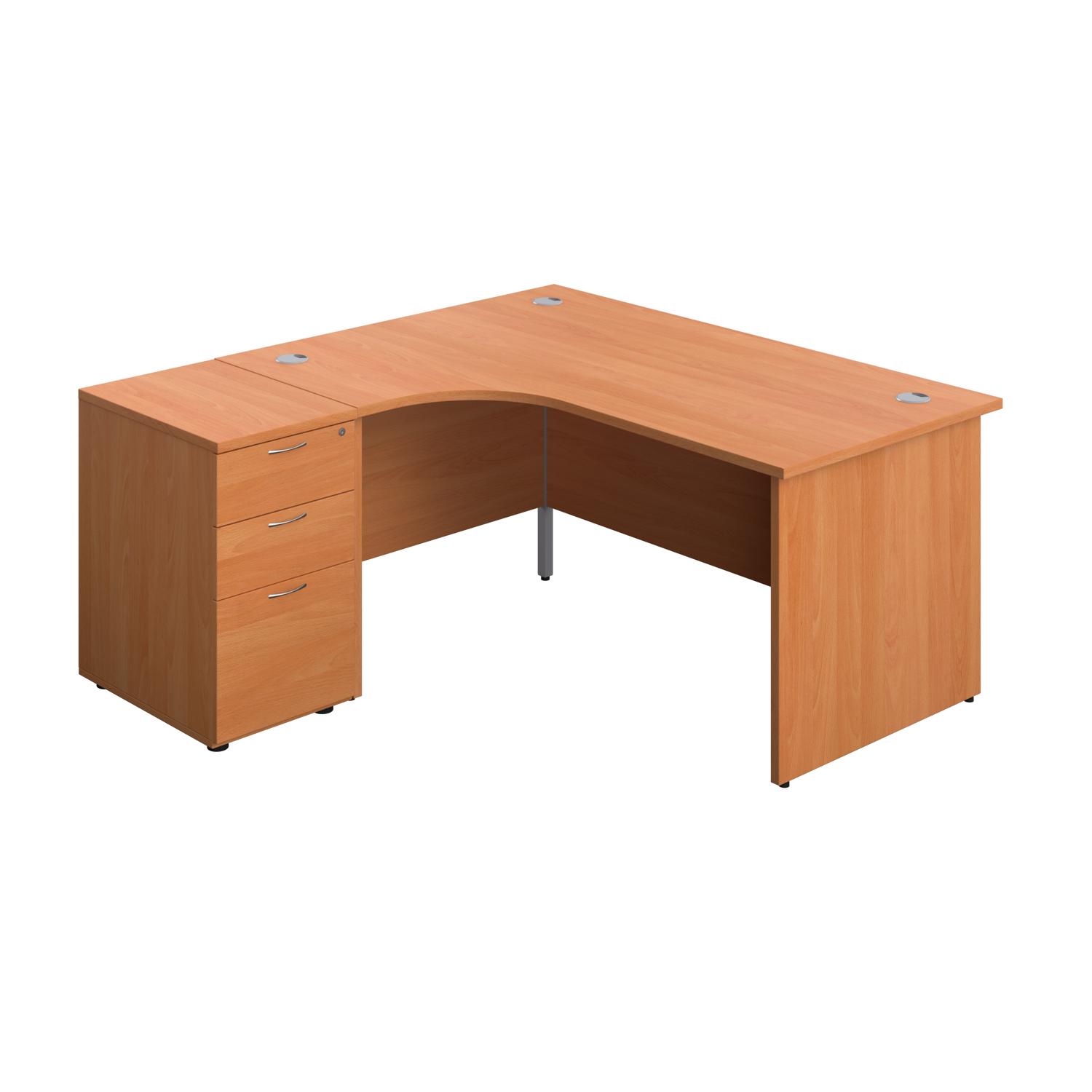 Panel Left Hand Radial Desk + 3 Drawer Desk High Pedestal Bundle  600 Deep Pedestal 1600X1200 Beech/Beech