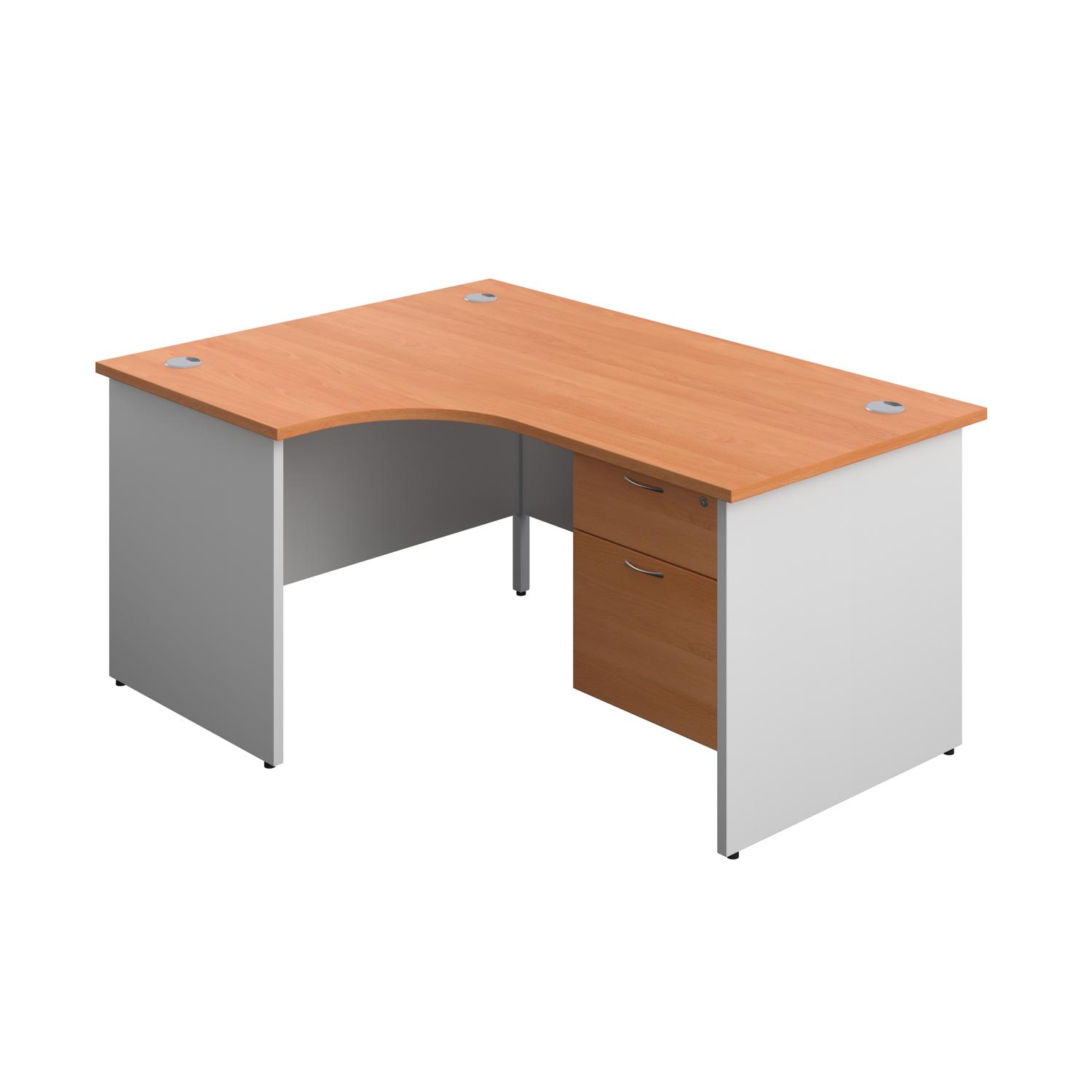 Panel Plus Left Radial Desk + 2 Drawer Fixed Pedestal Bundle  1600X1200 Beech/White