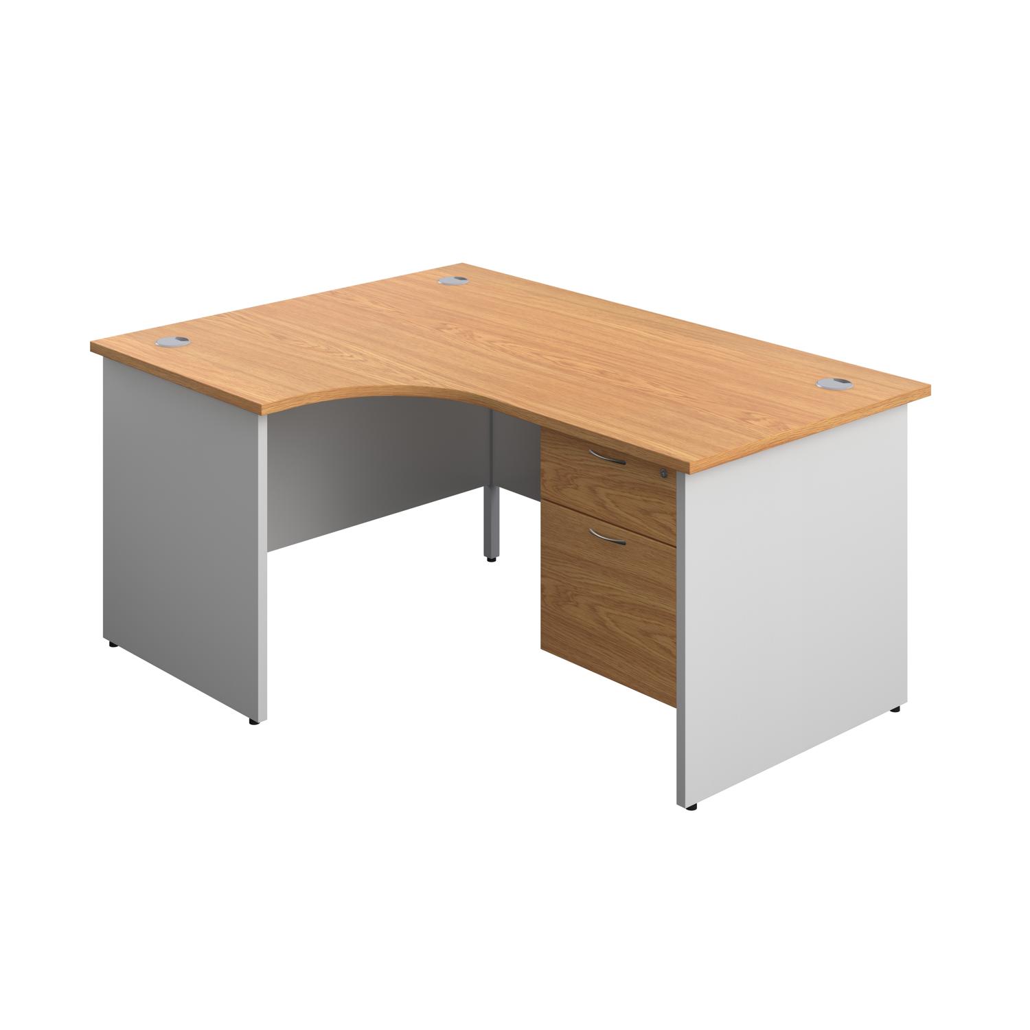 Panel Plus Left Radial Desk + 2 Drawer Fixed Pedestal Bundle  1600X1200 Nova Oak/White