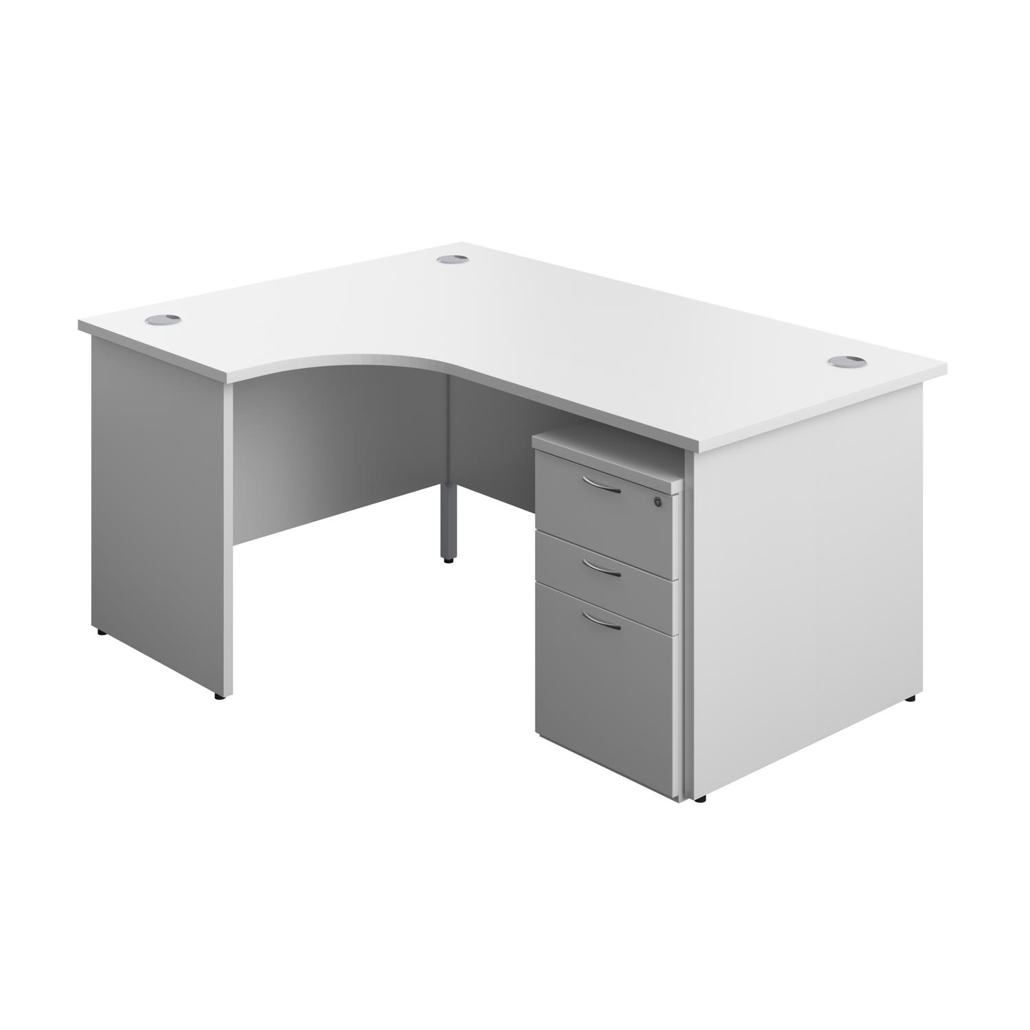 Panel Left Hand Radial Desk + 3 Drawer High Mobile Pedestal Bundle  1600X1200 White/White