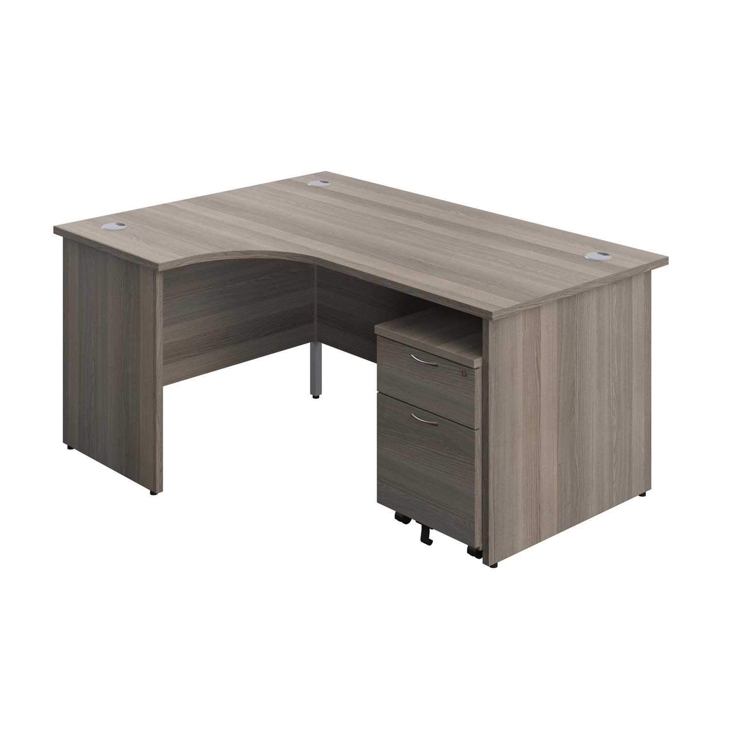 Panel Left Hand Radial Desk + 2 Drawer Mobile Pedestal Bundle  1600X1200 Grey Oak/Grey Oak