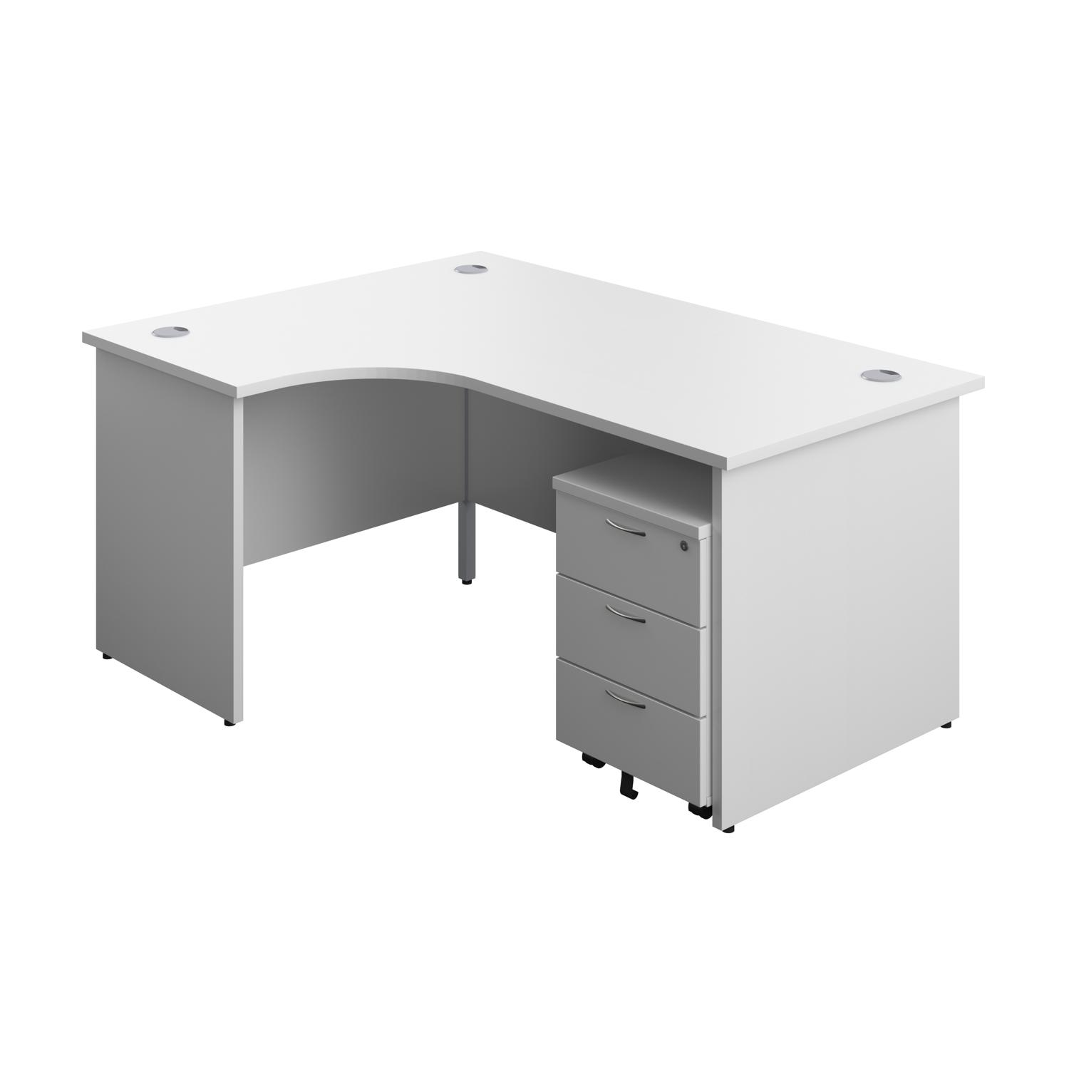 Panel Left Hand Radial Desk + 3 Drawer Mobile Pedestal Bundle  1600X1200 White/White