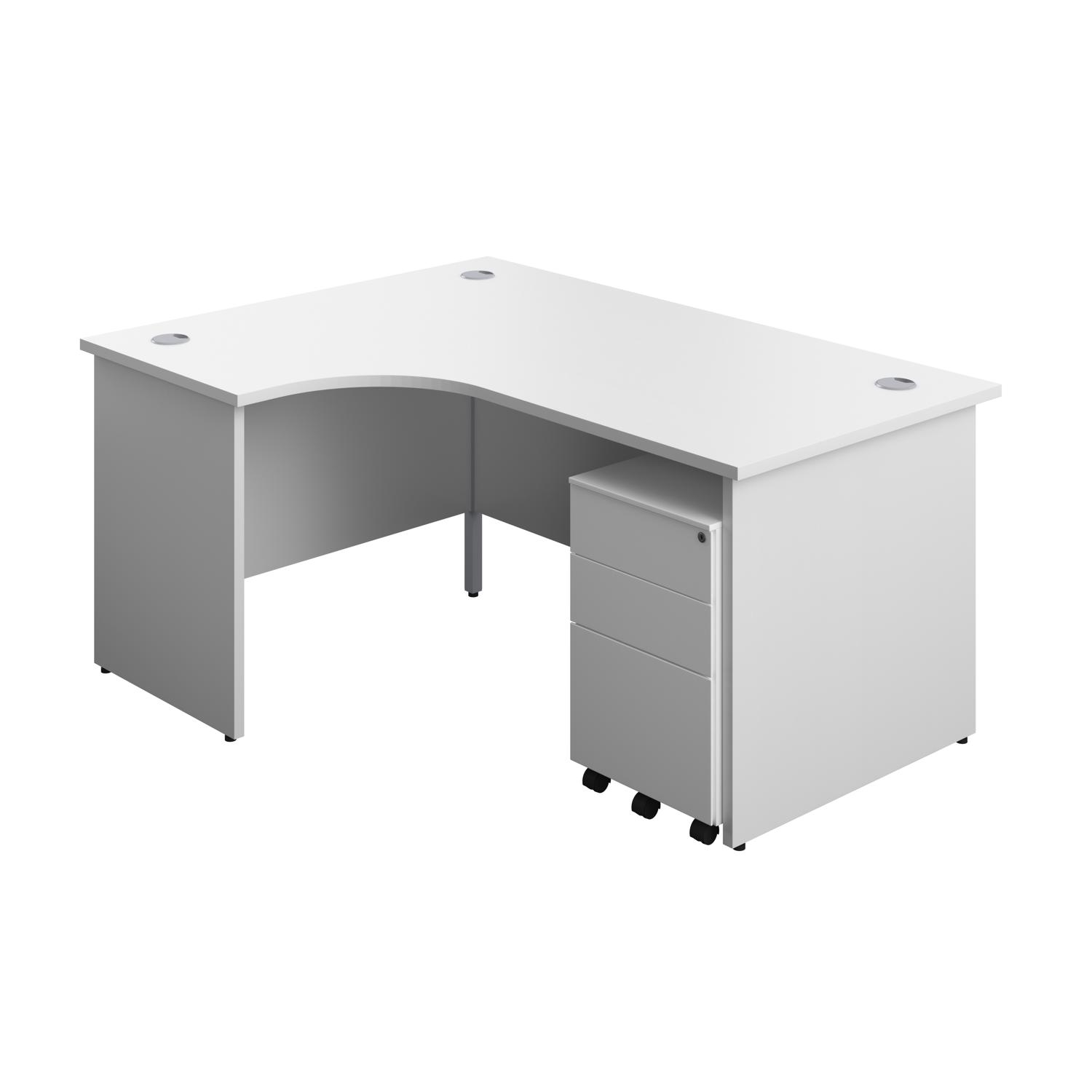 Panel Left Hand Radial Desk + 3 Drawer Steel Mobile Pedestal Bundle 1600X1200 White/White Panel Left Hand Radial Desk + 3 Drawer Steel Mobile Pedestal Bundle 1600X1200 White/White