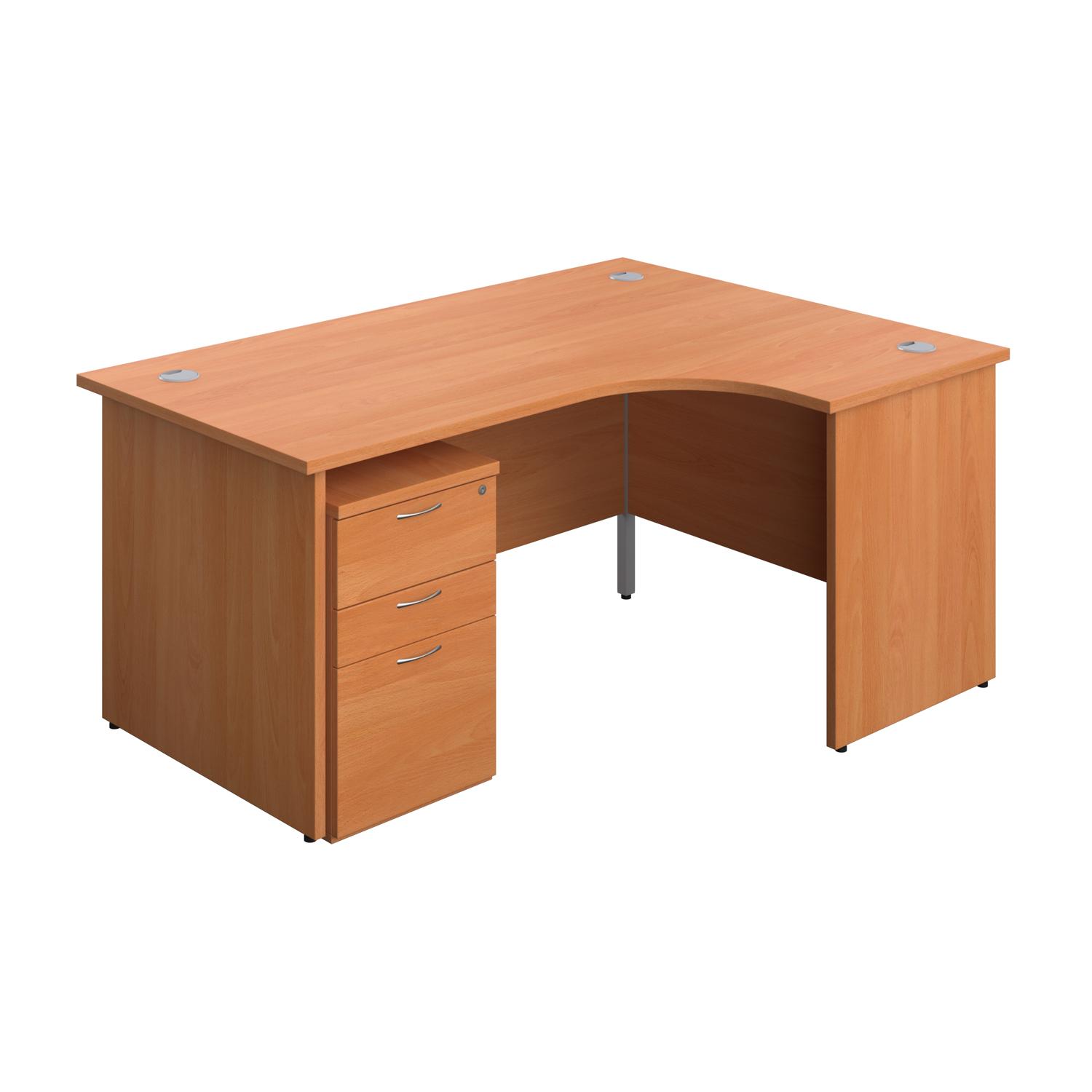 Panel Right Hand Radial Desk + 3 Drawer High Mobile Pedestal Bundle  1600X1200 Beech/Beech
