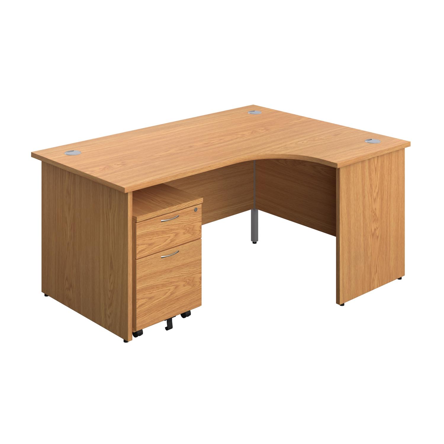 Panel Right Hand Radial Desk + 2 Drawer Mobile Pedestal Bundle  1600X1200 Nova Oak/Nova Oak