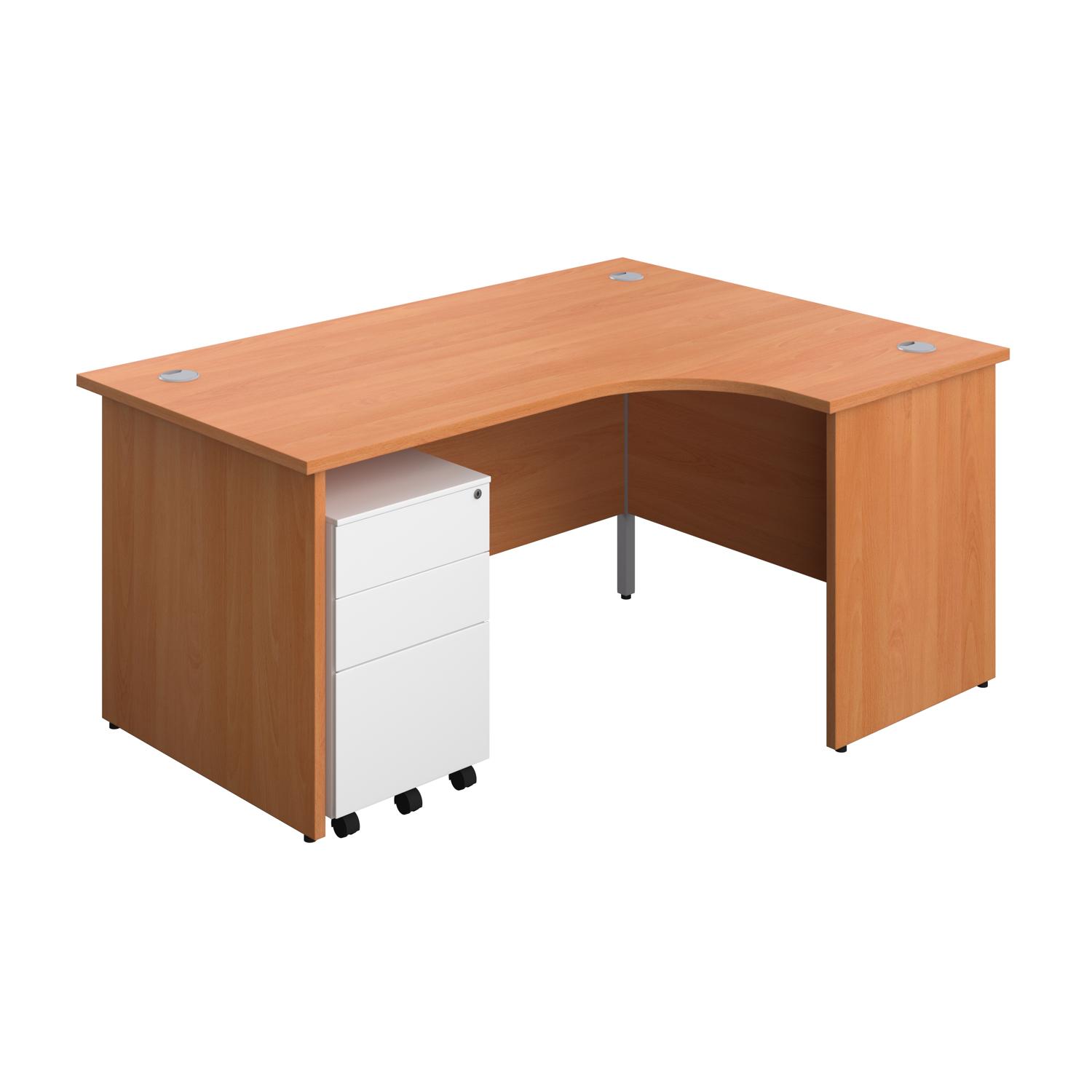 Panel Right Hand Radial Desk + 3 Drawer Steel Mobile Pedestal Bundle  1600X1200 Beech/White