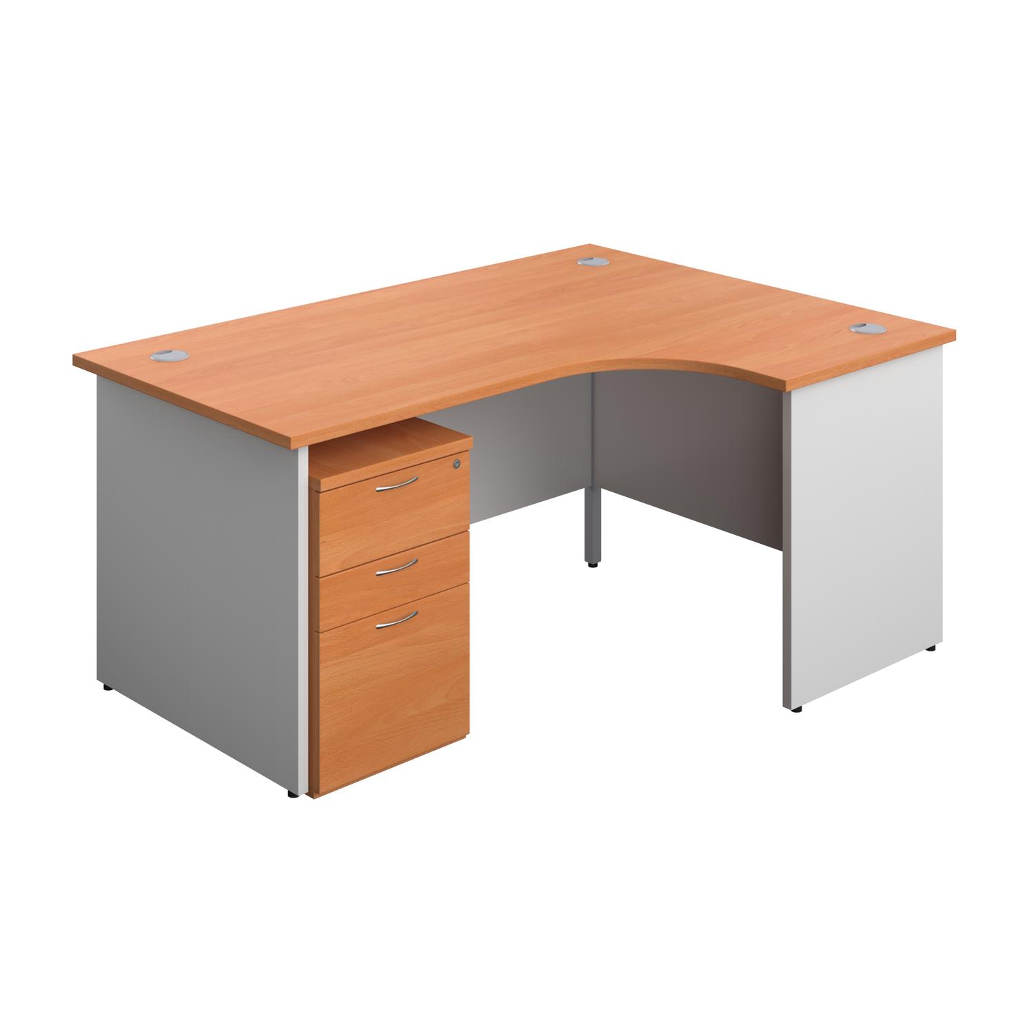 Panel Plus Right Radial Desk + 3 Drawer Under Desk Pedestal Bundle  1600X1200 Beech/White