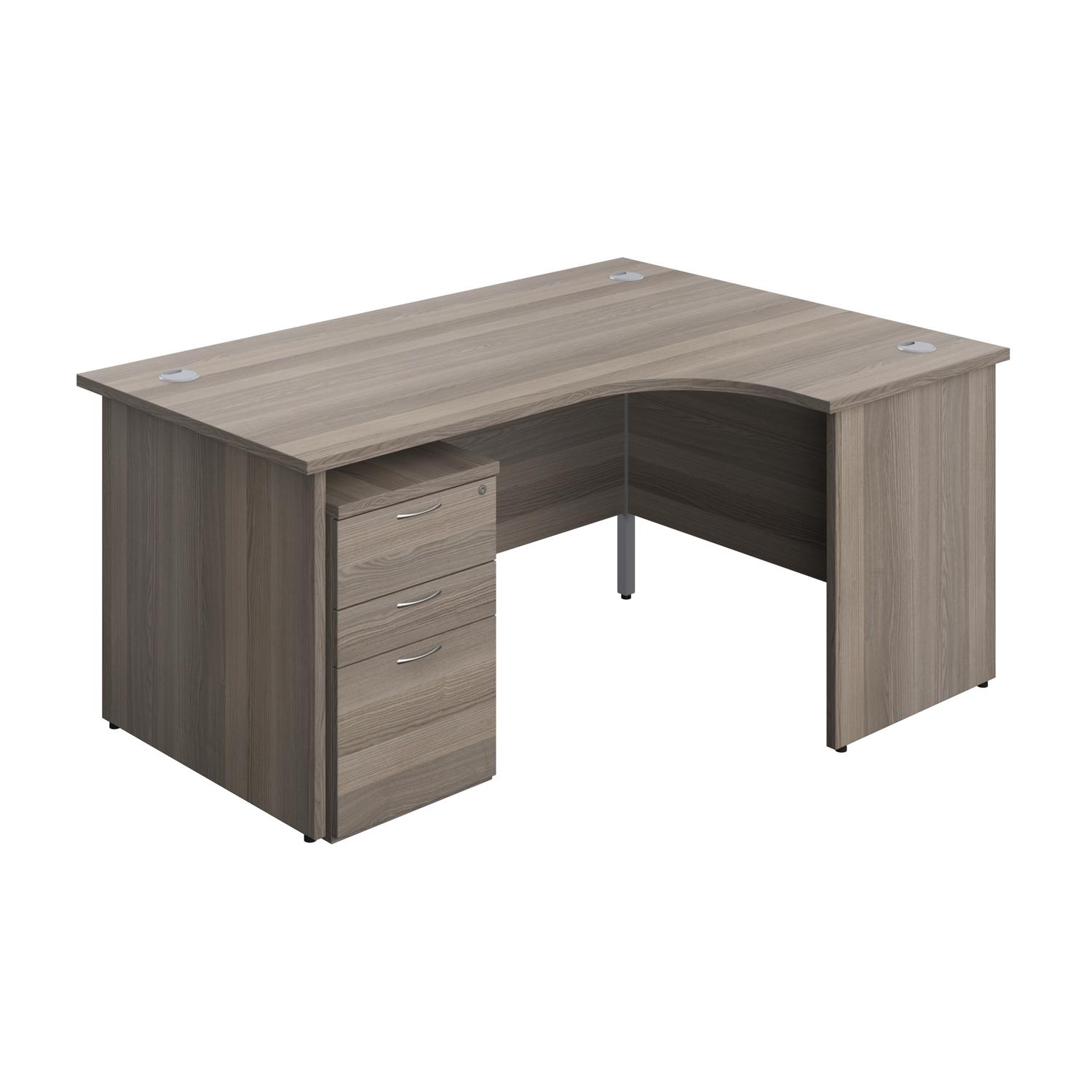 Panel Right Hand Radial Desk + 3 Drawer Under Desk Pedestal Bundle  1600X1200 Grey Oak/Grey Oak