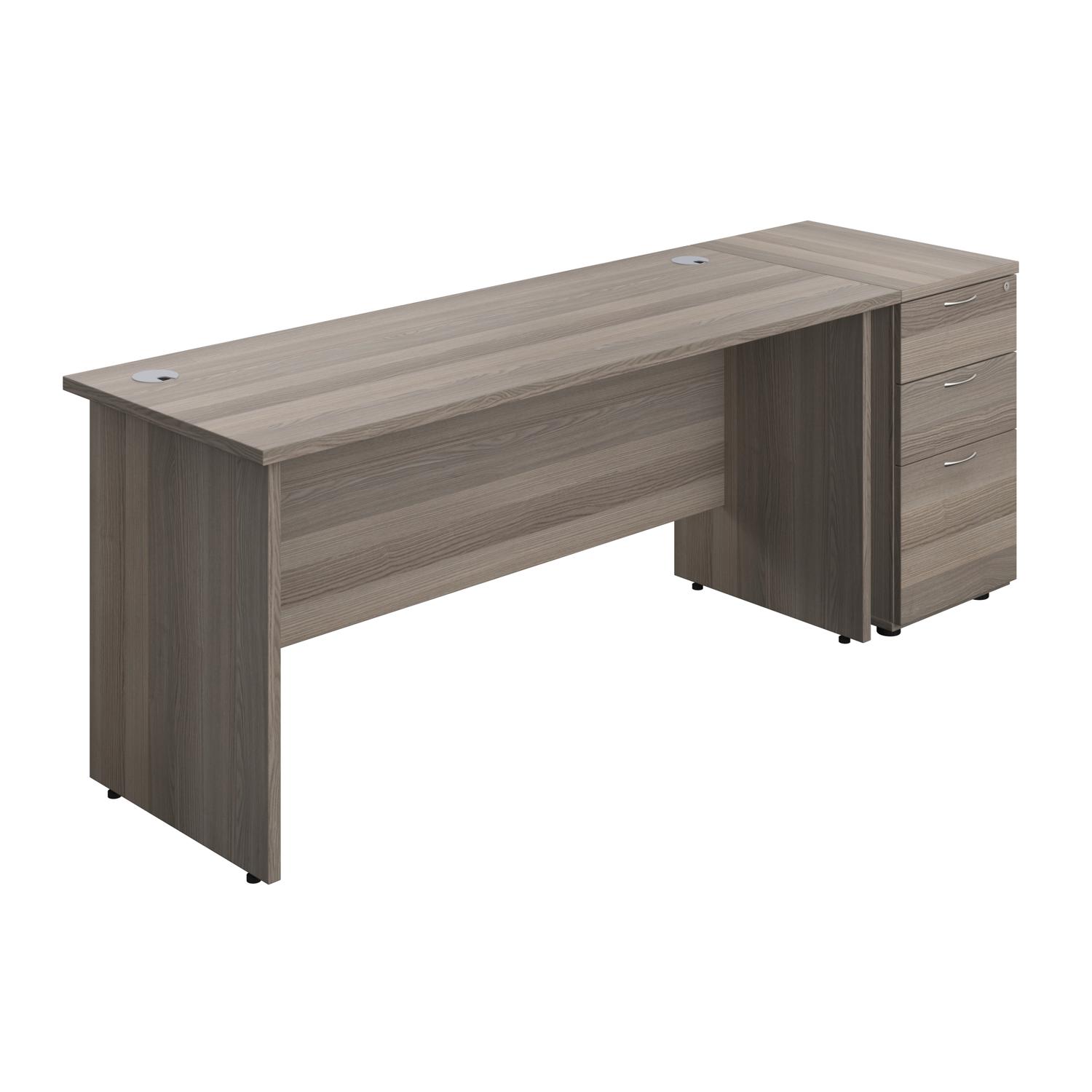 Panel Rectangular Desk + 3 Drawer Desk High Pedestal Bundle  1600X600 Grey Oak/Grey Oak