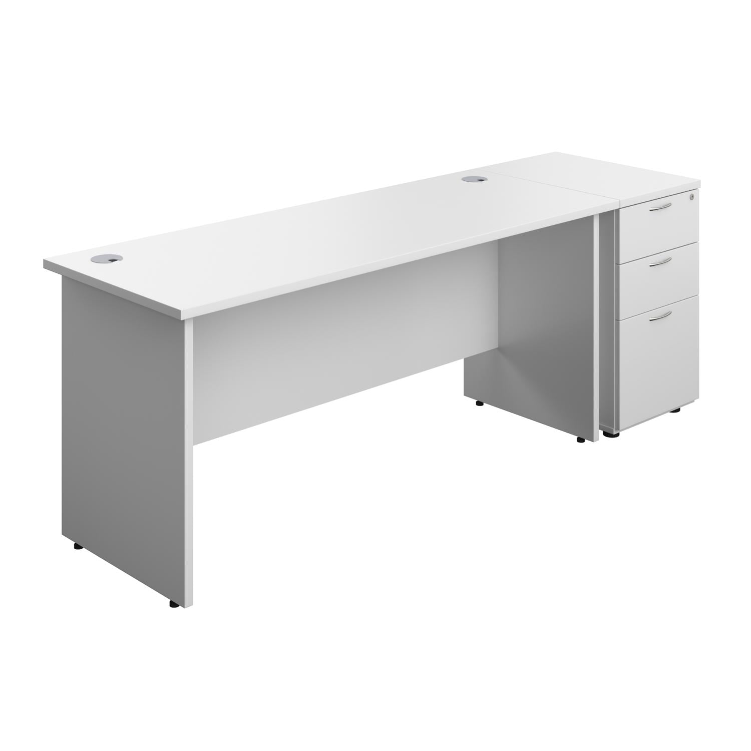 Panel Rectangular Desk + 3 Drawer Desk High Pedestal Bundle  1600X600 White/White
