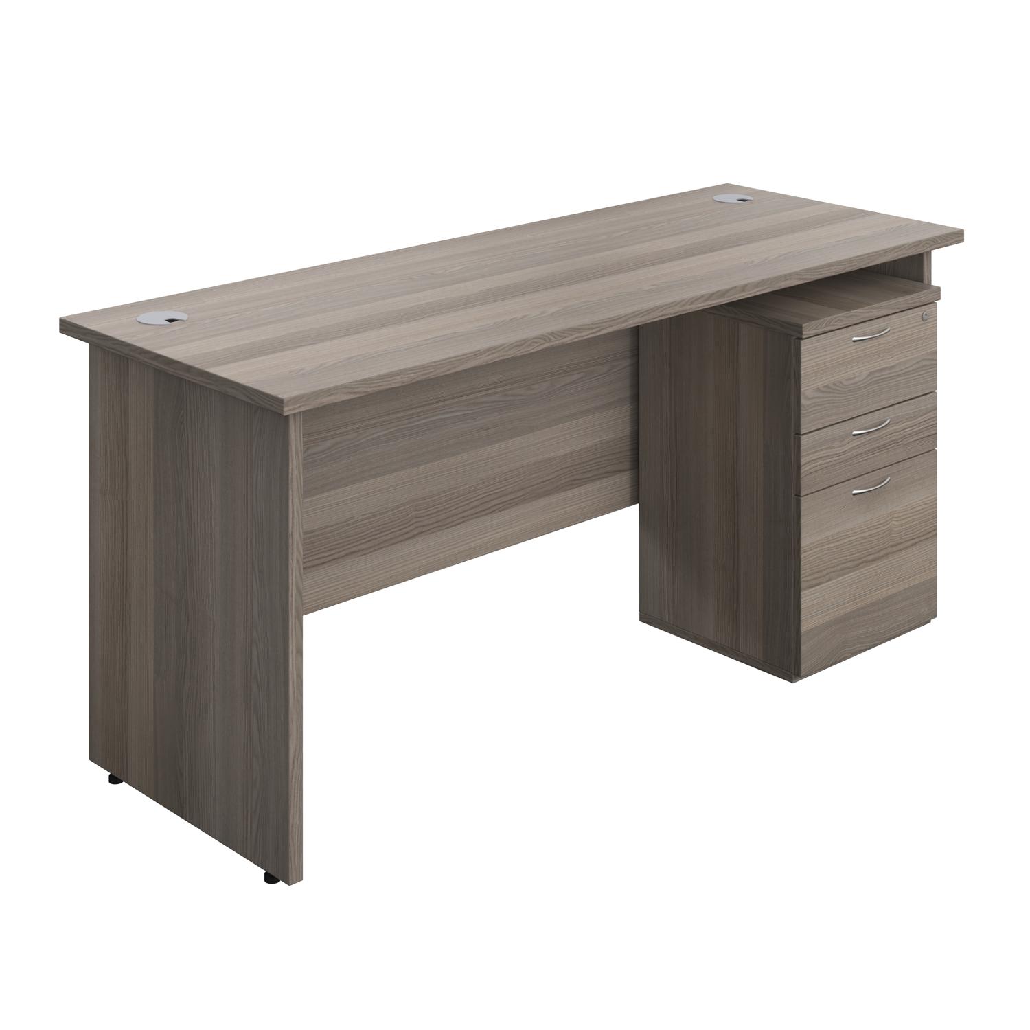 Panel Rectangular Desk + 3 Drawer High Mobile Pedestal Bundle  1600X600 Grey Oak/Grey Oak