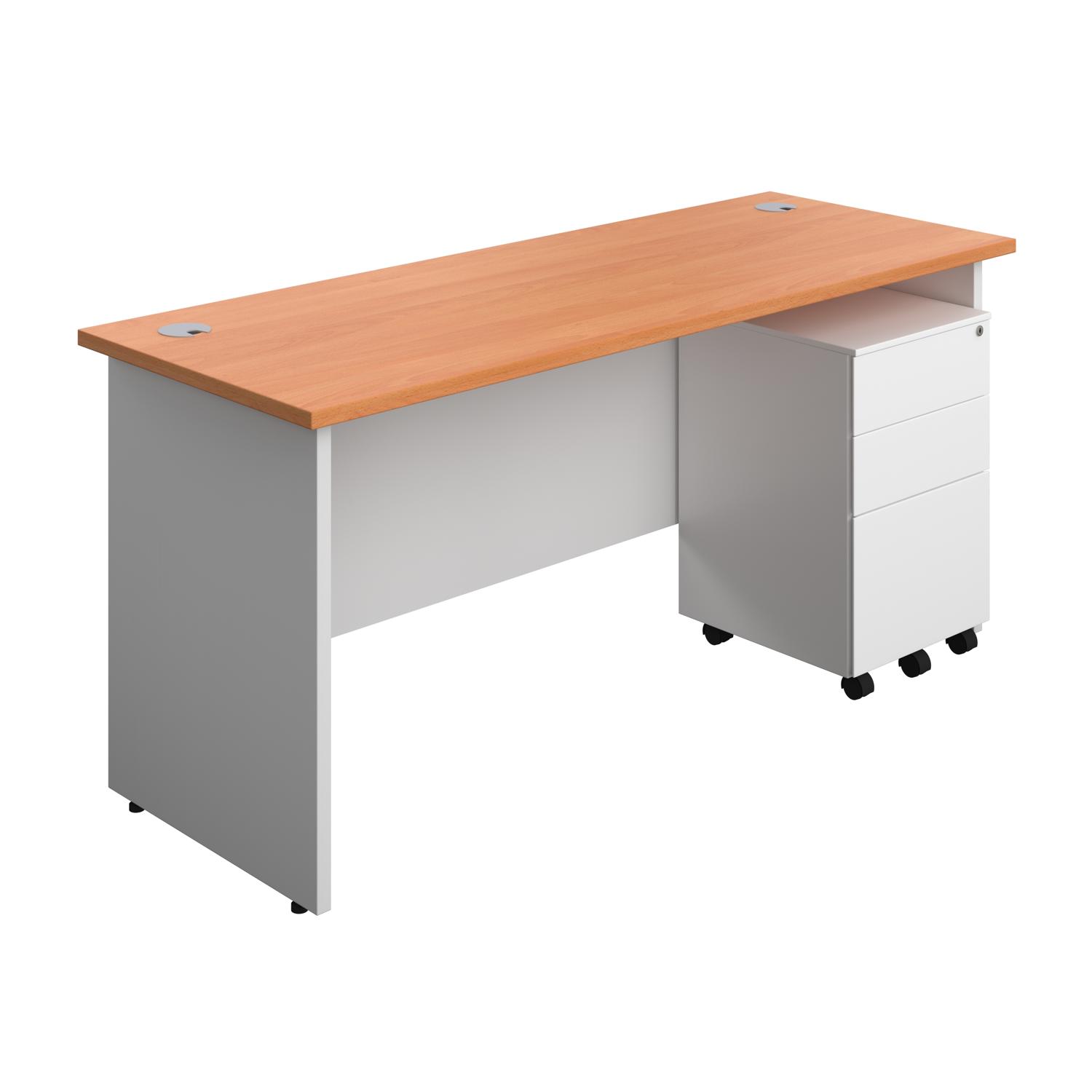 Panel Plus Rectangular Desk + 3 Drawer Steel Pedestal Bundle  1600X600 Beech/White