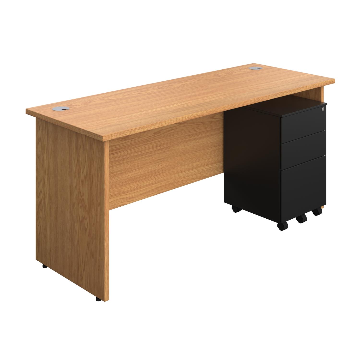 Panel Rectangular Desk + 3 Drawer Steel Pedestal Bundle  1600X600 Nova Oak/Black