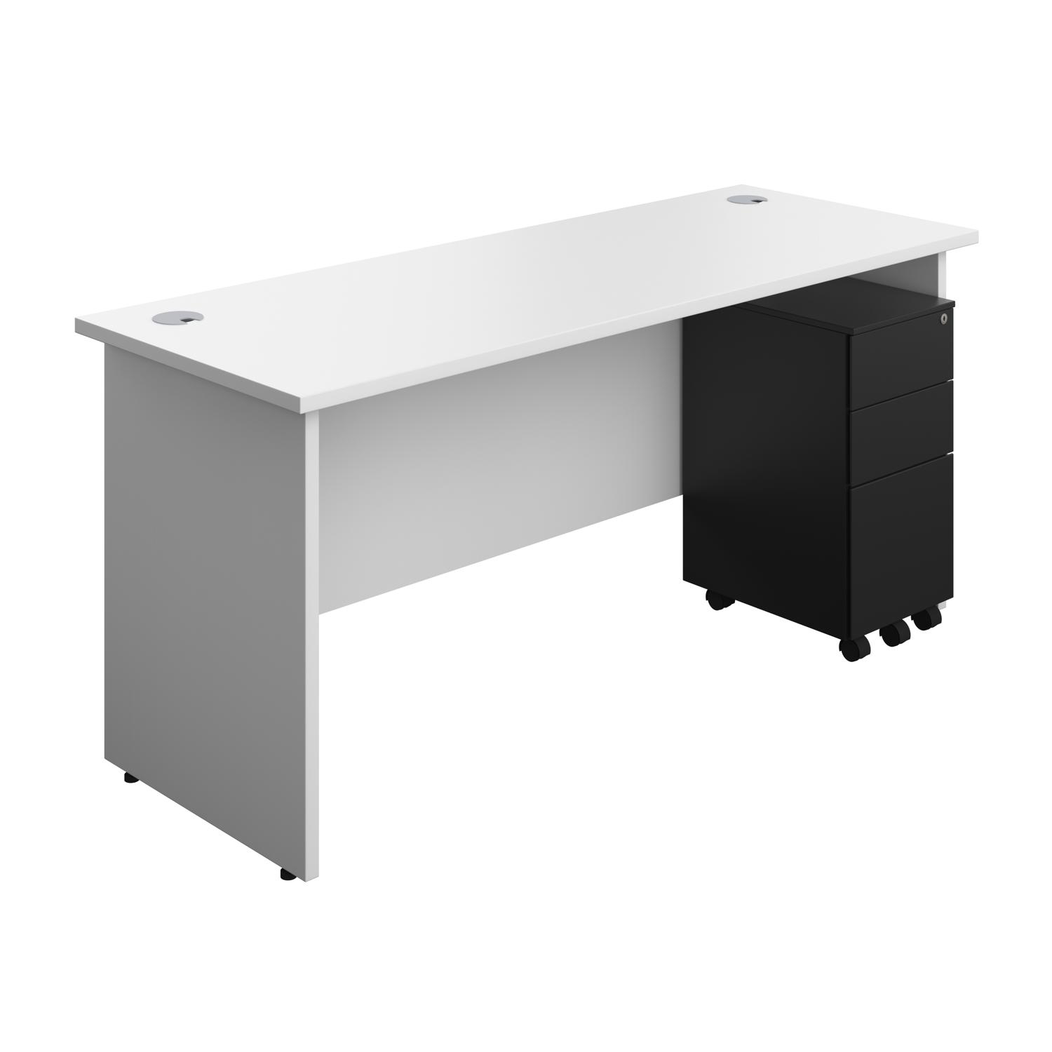 Panel Rectangular Desk + 3 Drawer Slimline Steel Pedestal Bundle 1600X600 White/Black Panel Rectangular Desk + 3 Drawer Slimline Steel Pedestal Bundle 1600X600 White/Black
