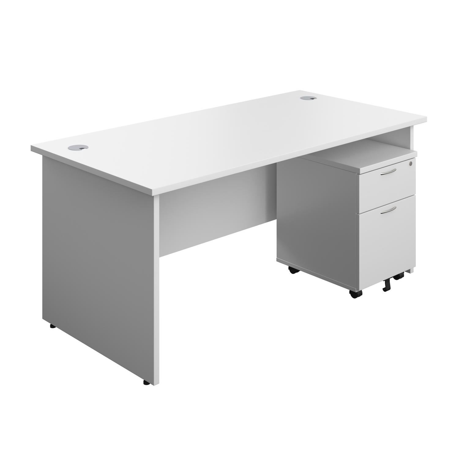 Panel Rectangular Desk + 2 Drawer Mobile Pedestal Bundle 1600X800 White/White Panel Rectangular Desk + 2 Drawer Mobile Pedestal Bundle 1600X800 White/White