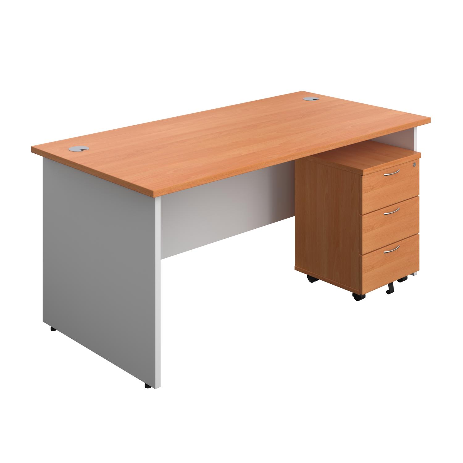 Panel Plus Rectangular Desk + 3 Drawer Mobile Pedestal Bundle  1600X800 Beech/White