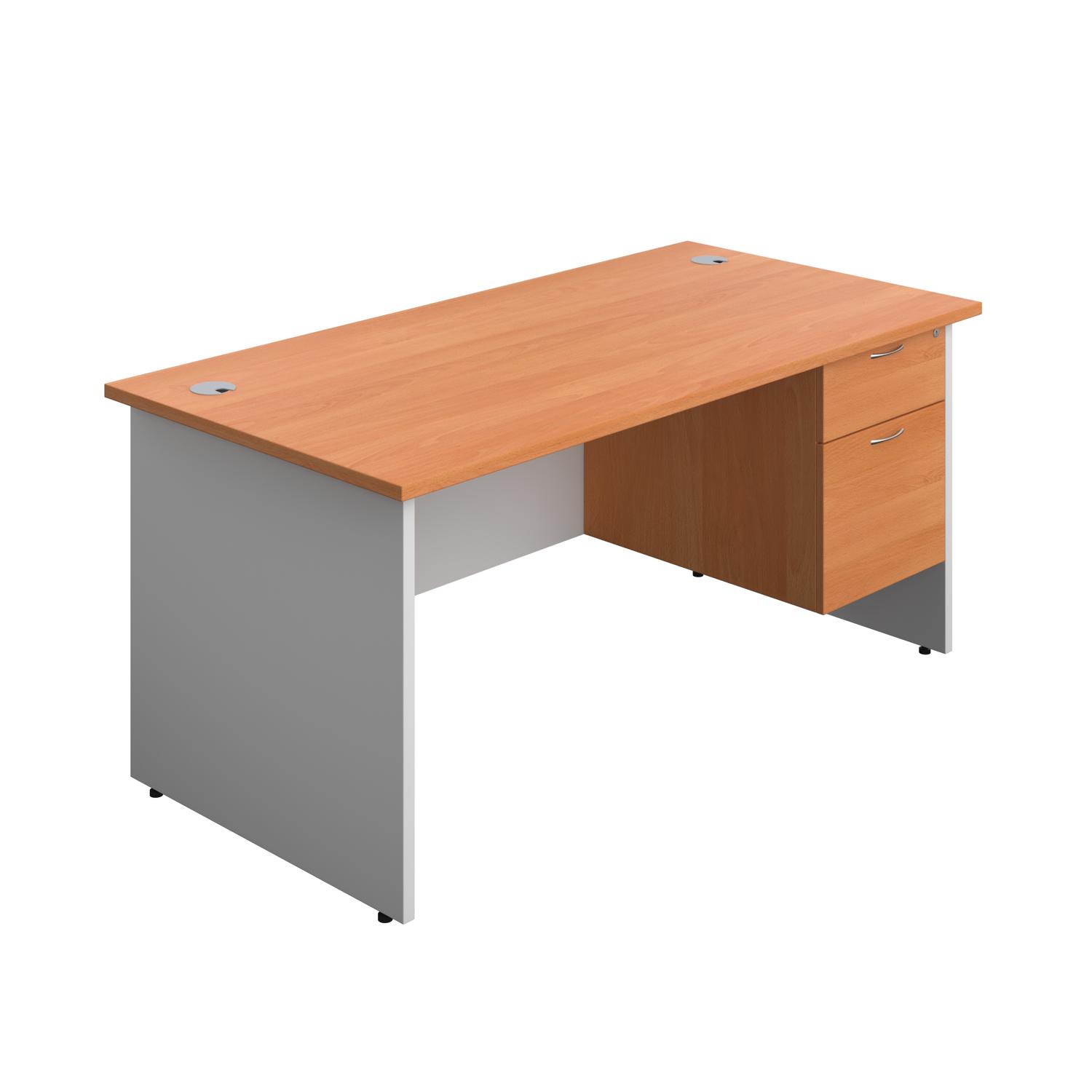 Panel Plus Rectangular Desk + 2 Drawer Fixed Pedestal Bundle  1600X800 Beech/White
