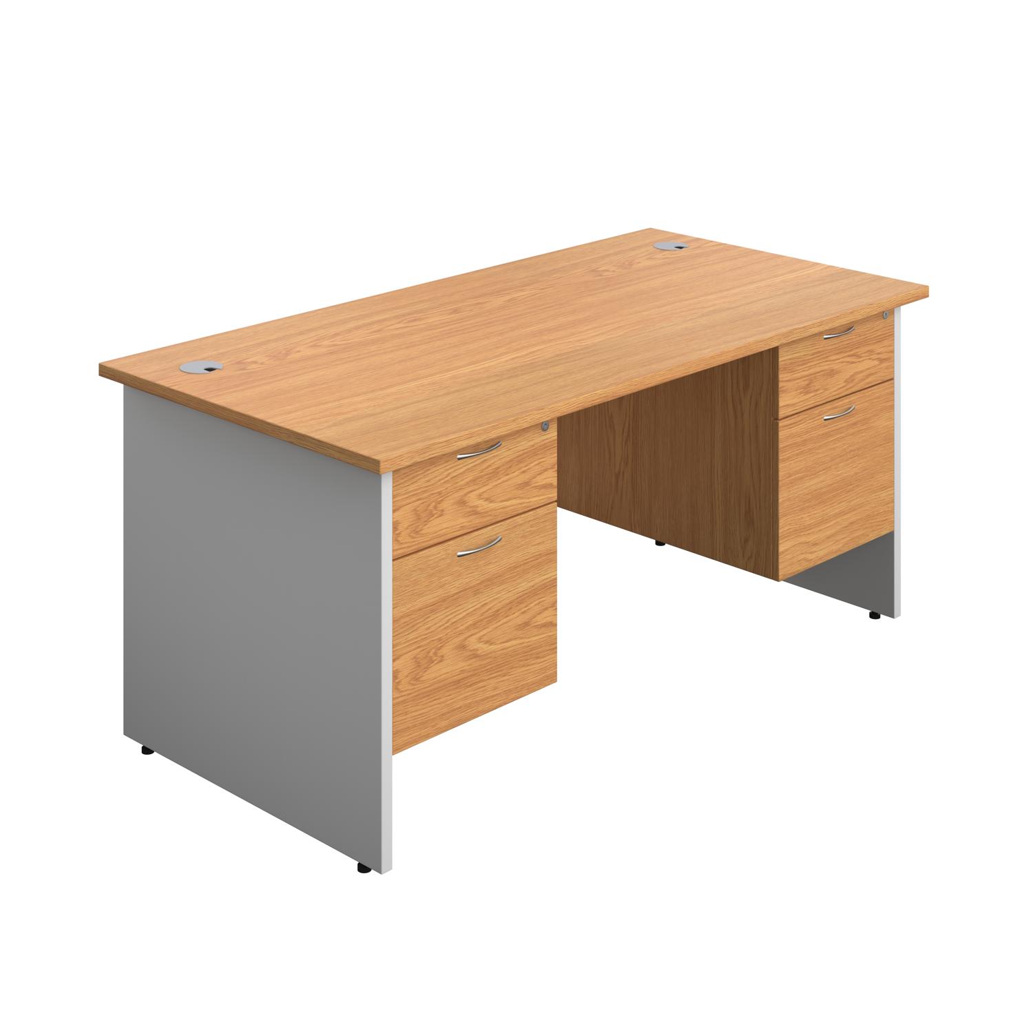 Panel Plus Rectangular Desk + 2 X 2 Drawer Fixed Pedestal Bundle  1600X800 Nova Oak/White