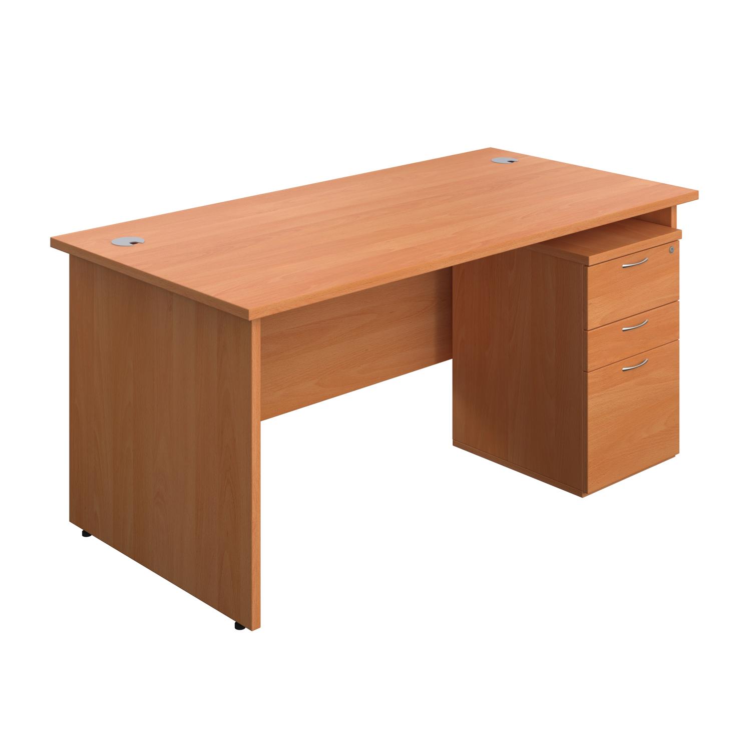Panel Rectangular Desk + 3 Drawer High Mobile Pedestal Bundle  1600X800 Beech/Beech
