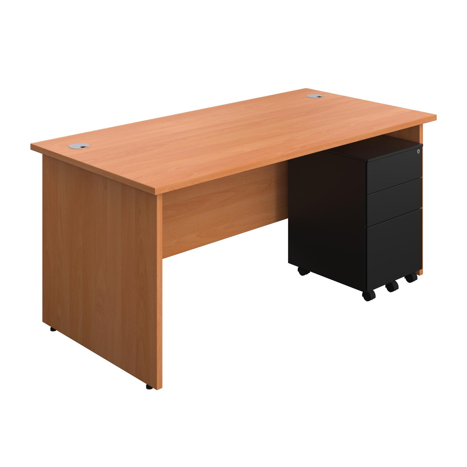 Panel Rectangular Desk + 3 Drawer Steel Pedestal Bundle  1600X800 Beech/Black