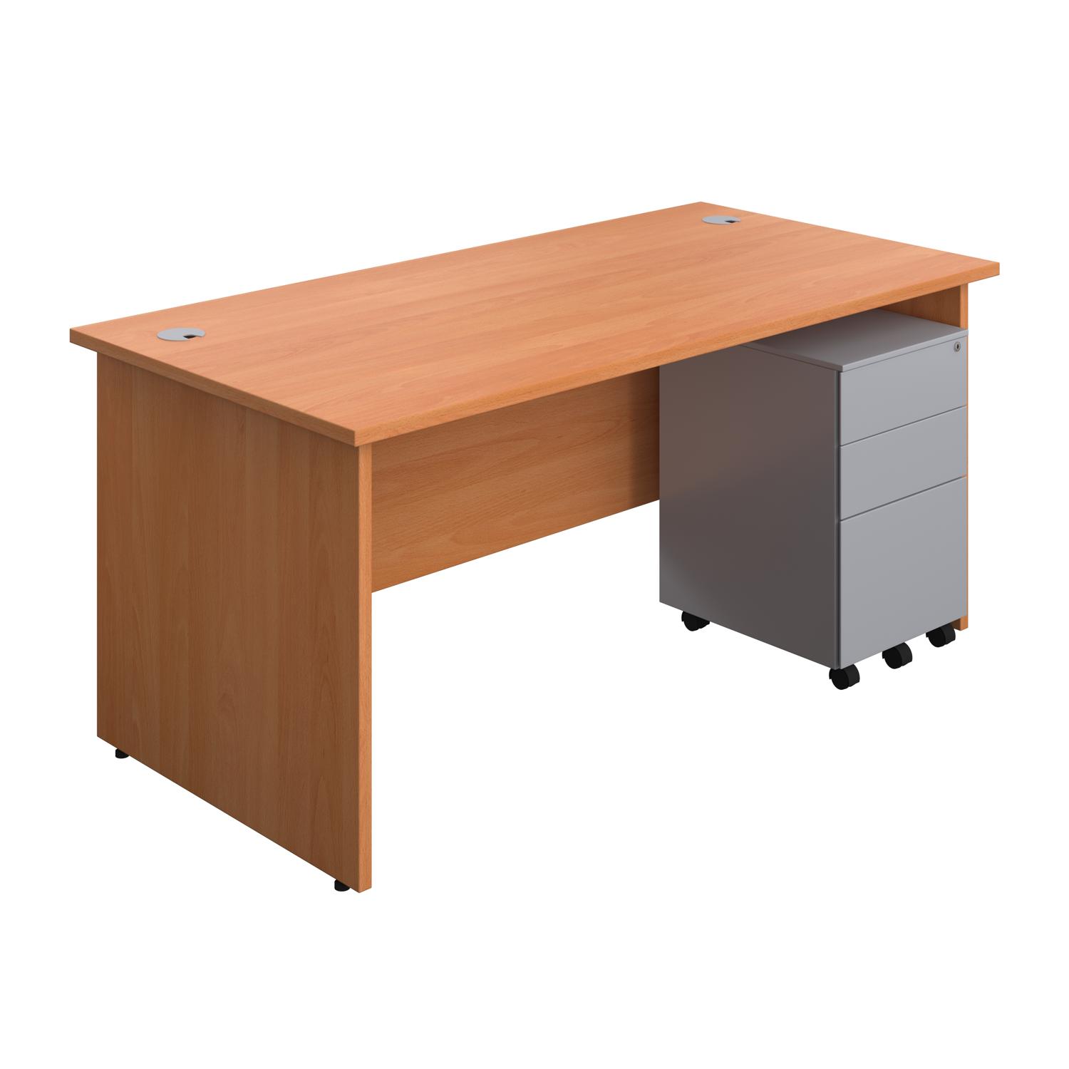 Panel Rectangular Desk + 3 Drawer Steel Pedestal Bundle  1600X800 Beech/Silver