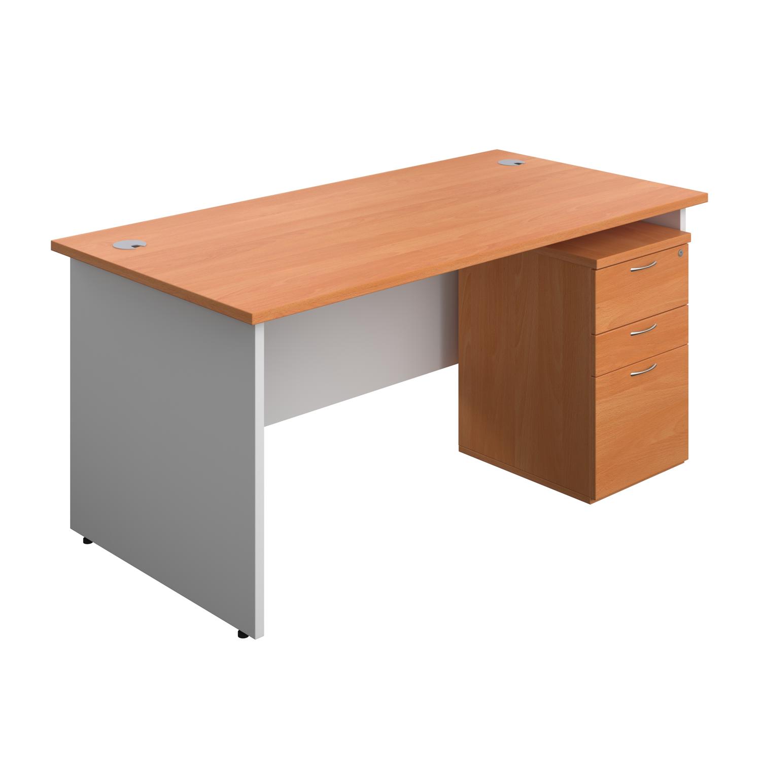 Panel Plus Rectangular Desk + 3 Drawer Under Desk Pedestal Bundle  1600X800 Beech/White