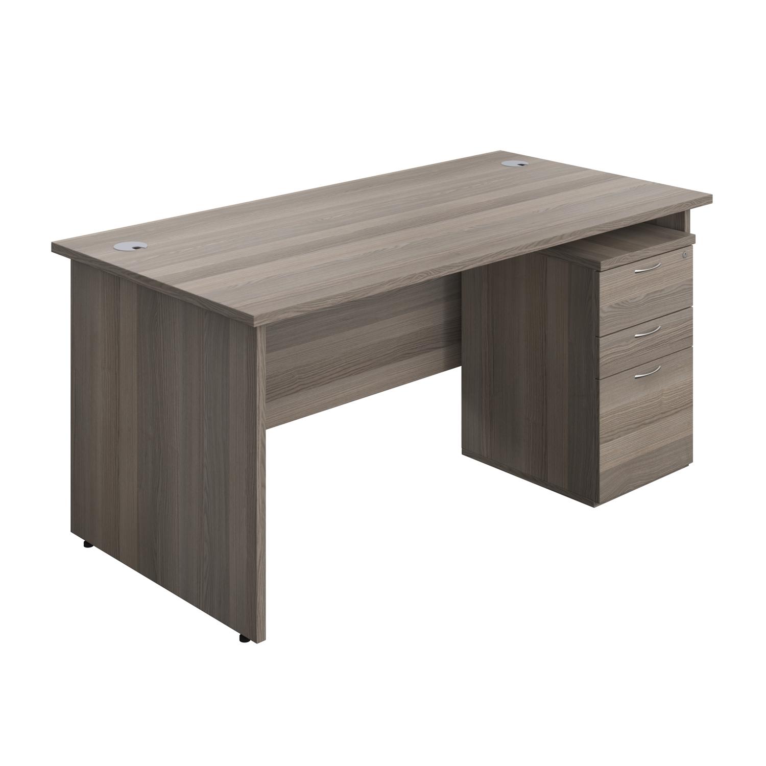 Panel Rectangular Desk + 3 Drawer Under Desk Pedestal Bundle  1600X800 Grey Oak/Grey Oak