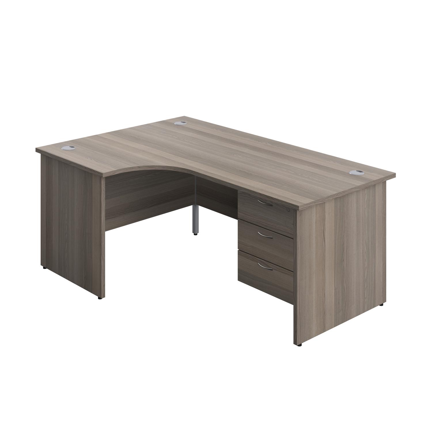 Panel Left Hand Radial Desk + 3 Drawer Fixed Pedestal Bundle  1800X1200 Grey Oak/Grey Oak