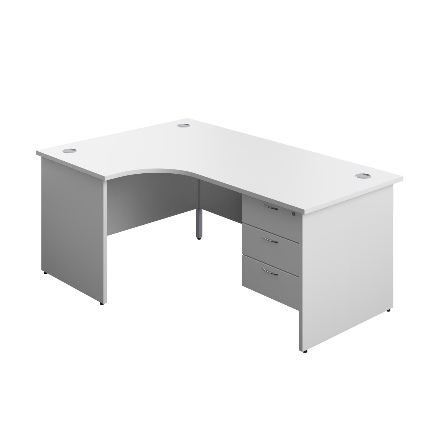 Panel Left Hand Radial Desk + 3 Drawer Fixed Pedestal Bundle  1800X1200 White/White